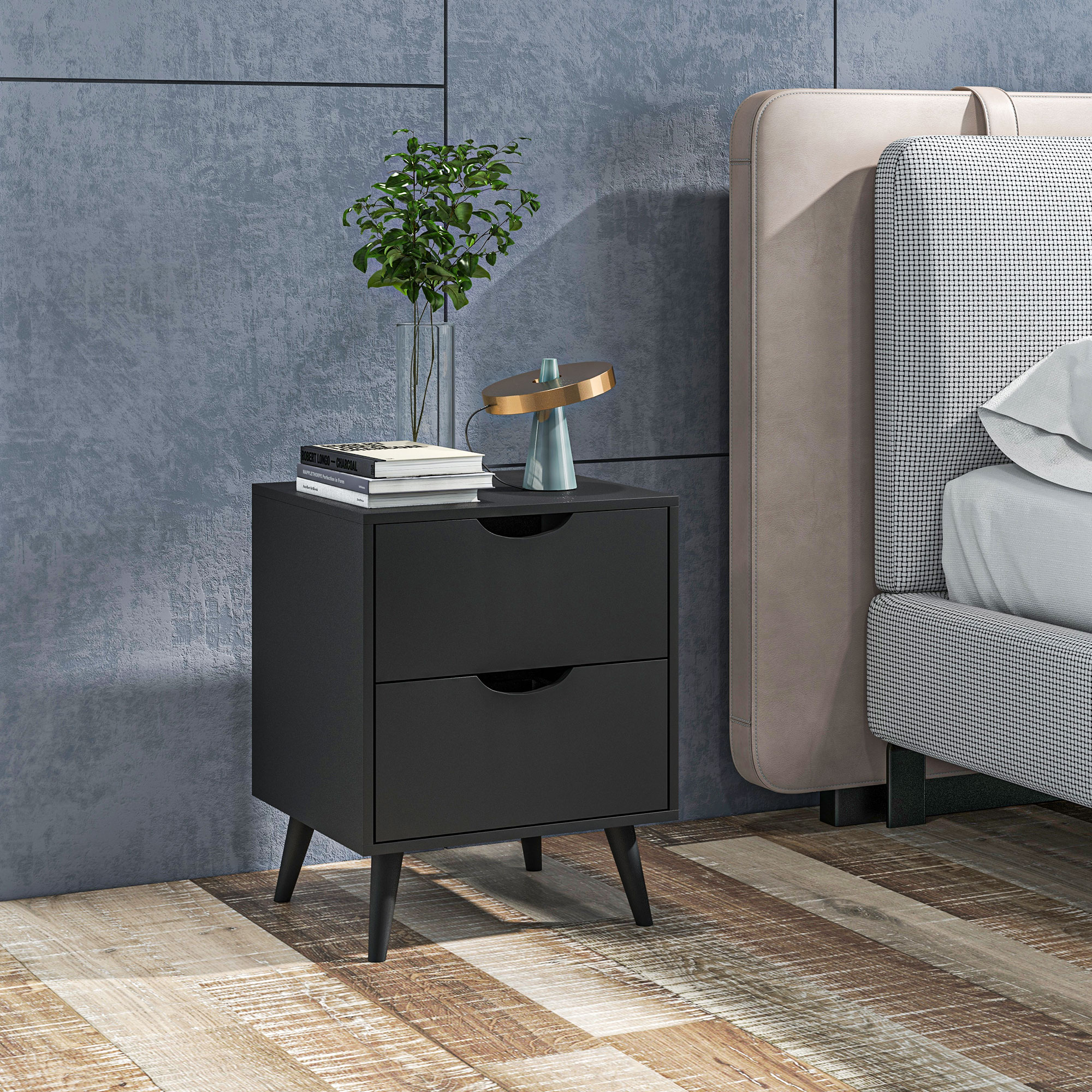 nob LGANET3個セット HOMCOM Modern Bedside Table, Nightstand with 2 Drawers and