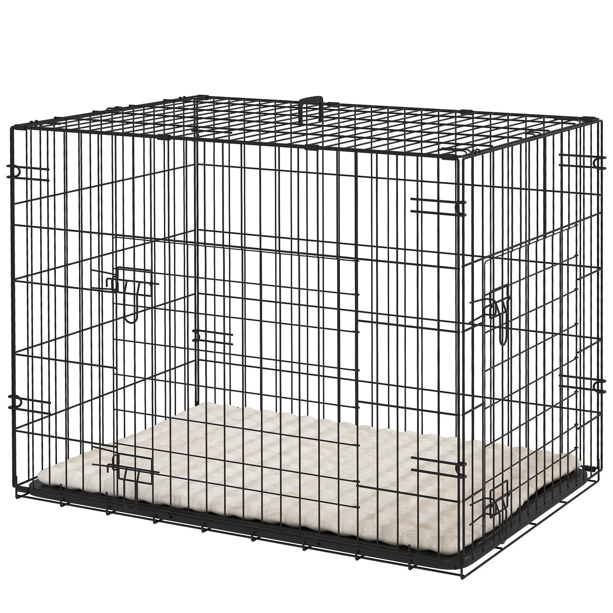 Foldable Metal Canine Cage with Soft Pillow, 30" Canine Crate with 2 Doors, Removable Tray, Handle, for Compact Dogs, Black 1