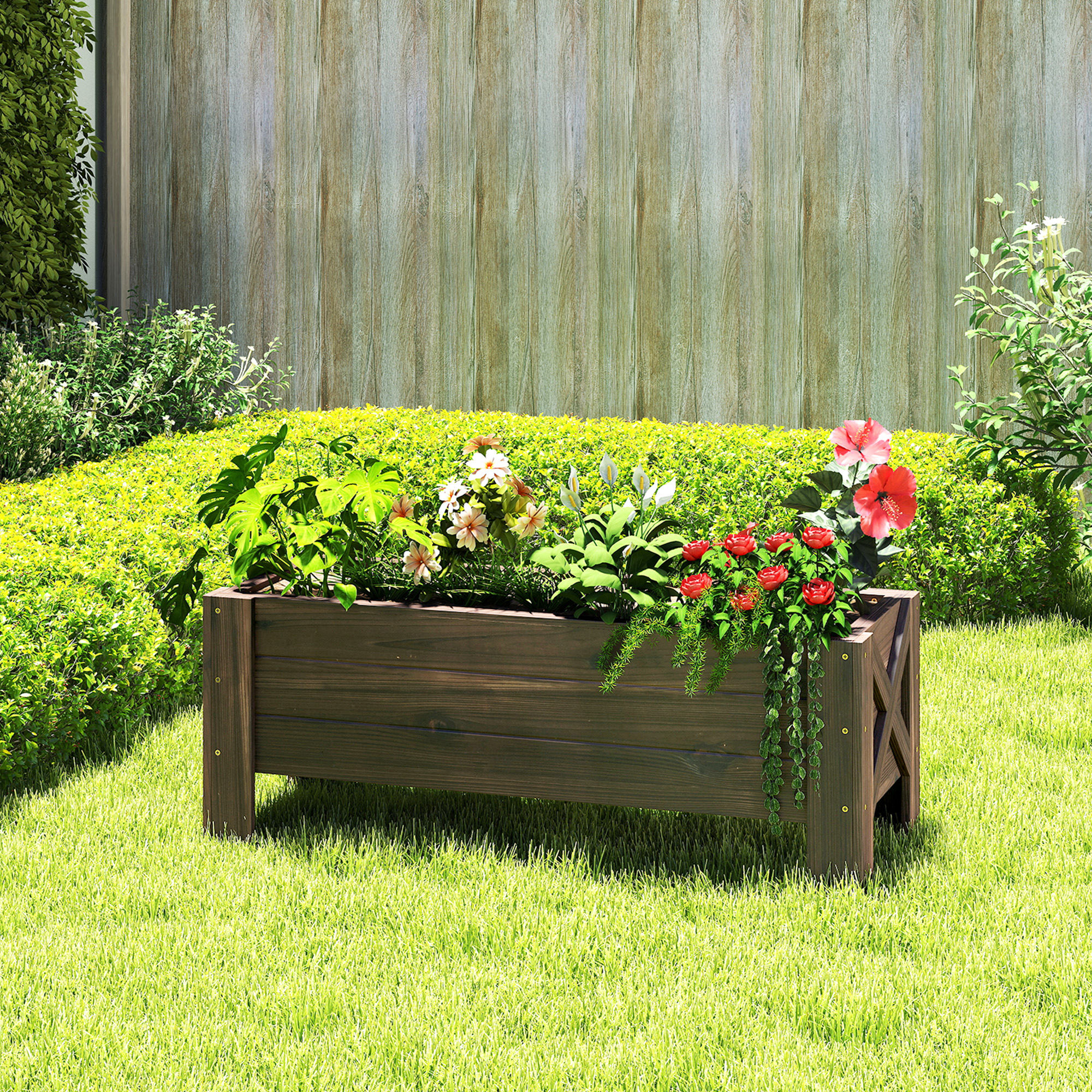 Outsunny 3.3 x 1.2 x 1.2 ft Wooden Planter Box Garden Raised Bed Planter Grow Containers, Carbonized Aosom Canada