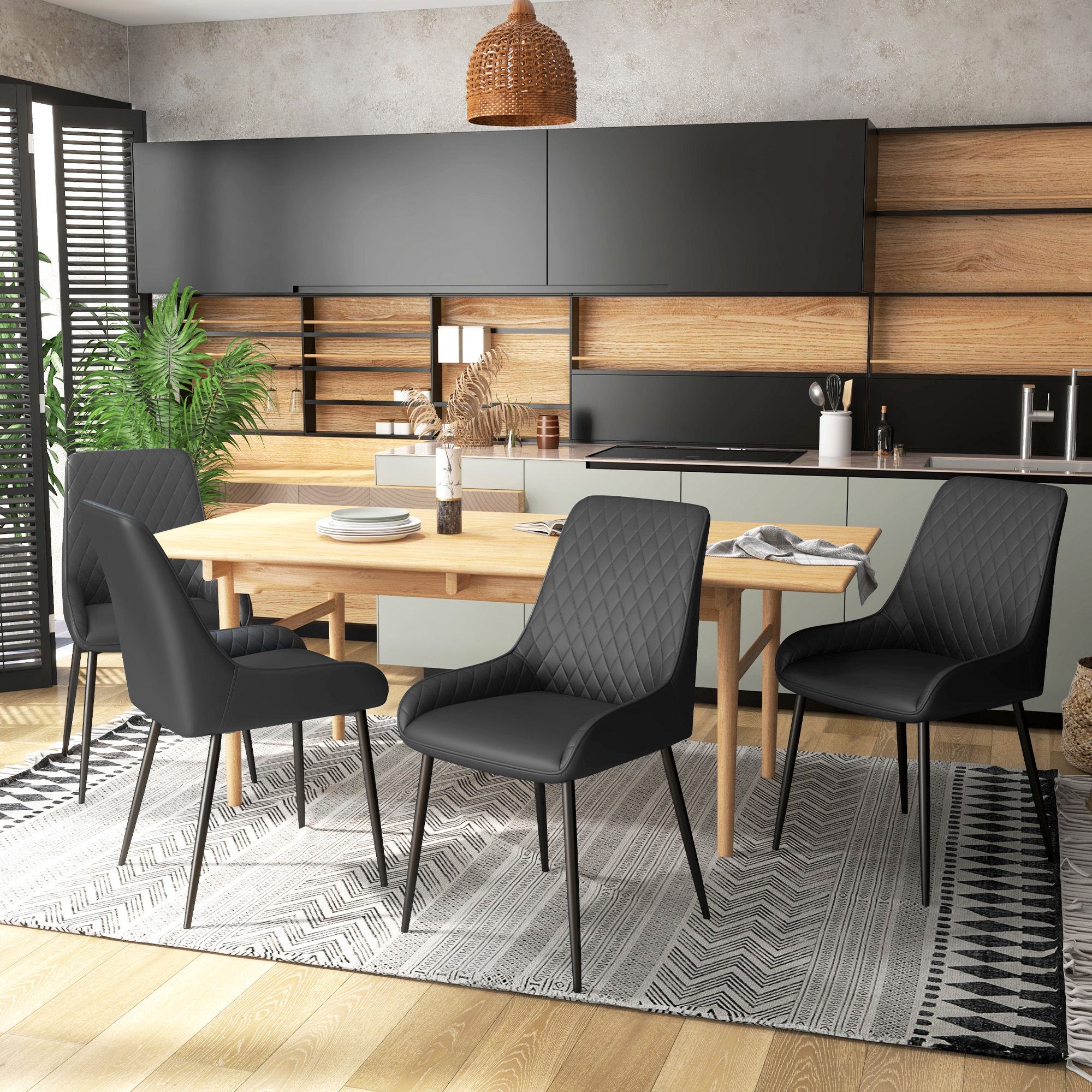 HOMCOM Contemporary Dining Chairs Set of 4 Mid-Class Dining Seats PU Leather Metal Legs for Dining Room Living Black Aosom Canada