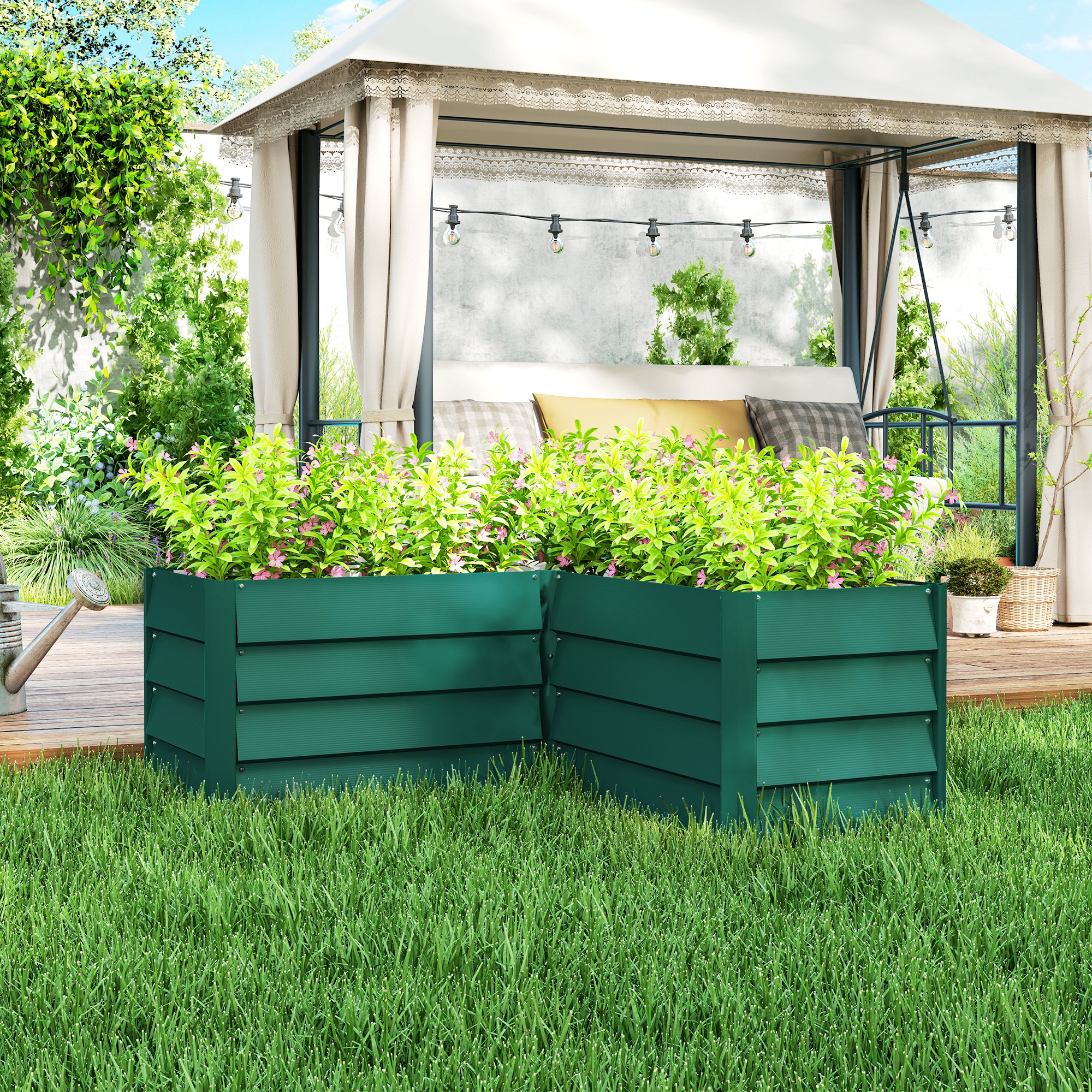 Outsunny 45" x 45" x 17" L-Shaped Galvanized Steel Raised Garden Bed for Vegetables, Flowers, Herbs, Green Aosom Canada