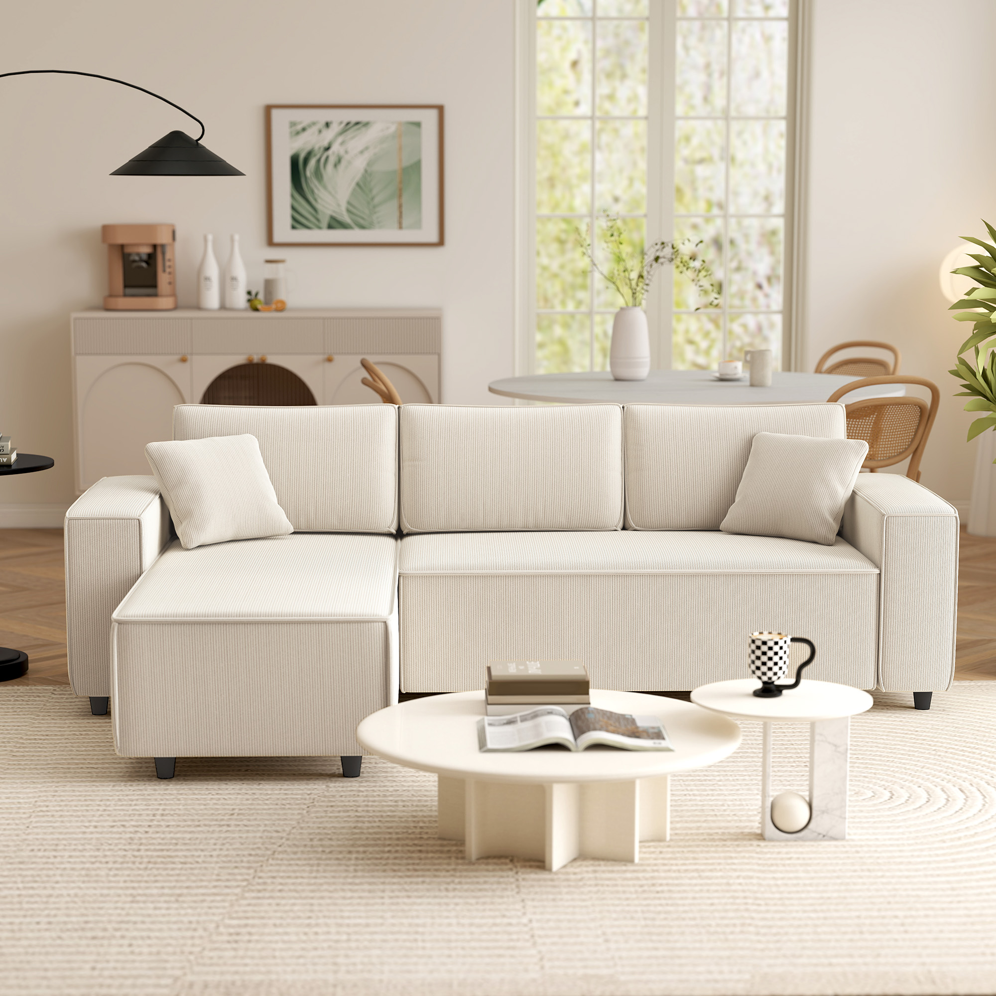 そそそそそ HOMCOM Modular Corner Couch - Linen Upholstery Sectional