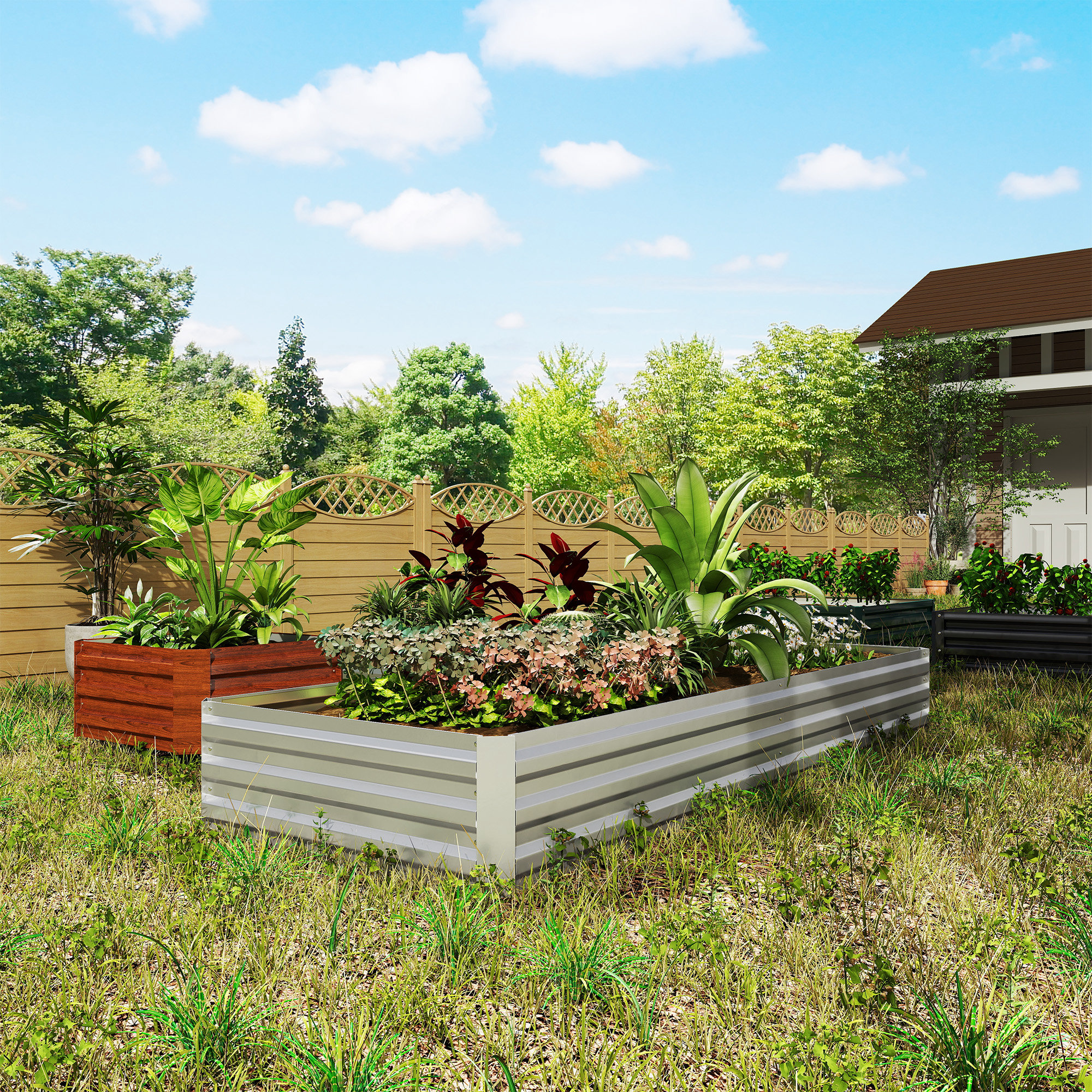 Outsunny 95"x36"x12" Galvanized Raised Garden Bed Metal, Elevated Planter Box for Flowers, Herbs, in Silver Aosom Canada