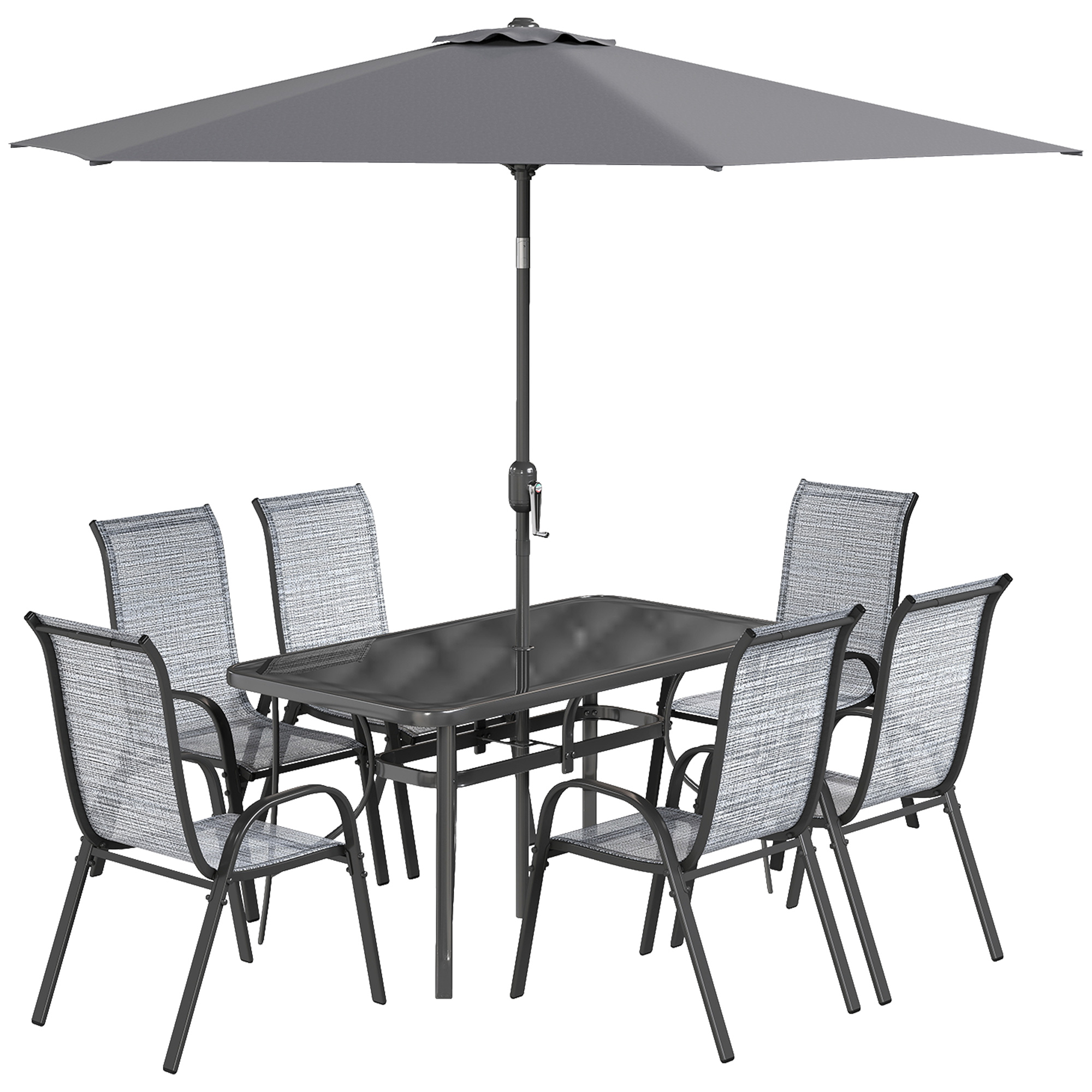 grey patio set with umbrella Aoxun Furniture 7-Piece / Fire Pit, 7 pcs + Fire Pit / Black-Yellow free setup JARDINA Outdoor Aluminum Dining Set
