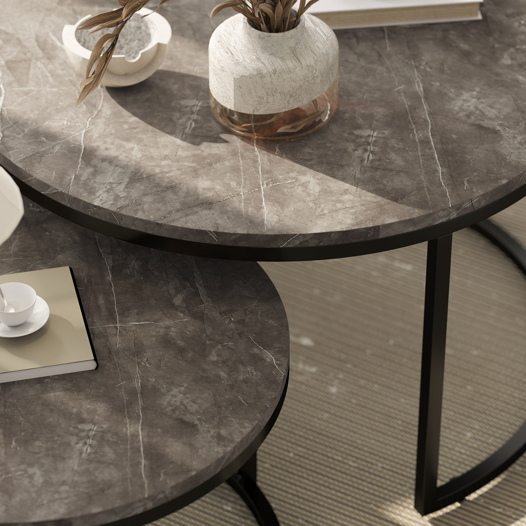 HOMCOM Modern Coffee Table Set of 2, Nesting Side Tables w/ Metal Base ...