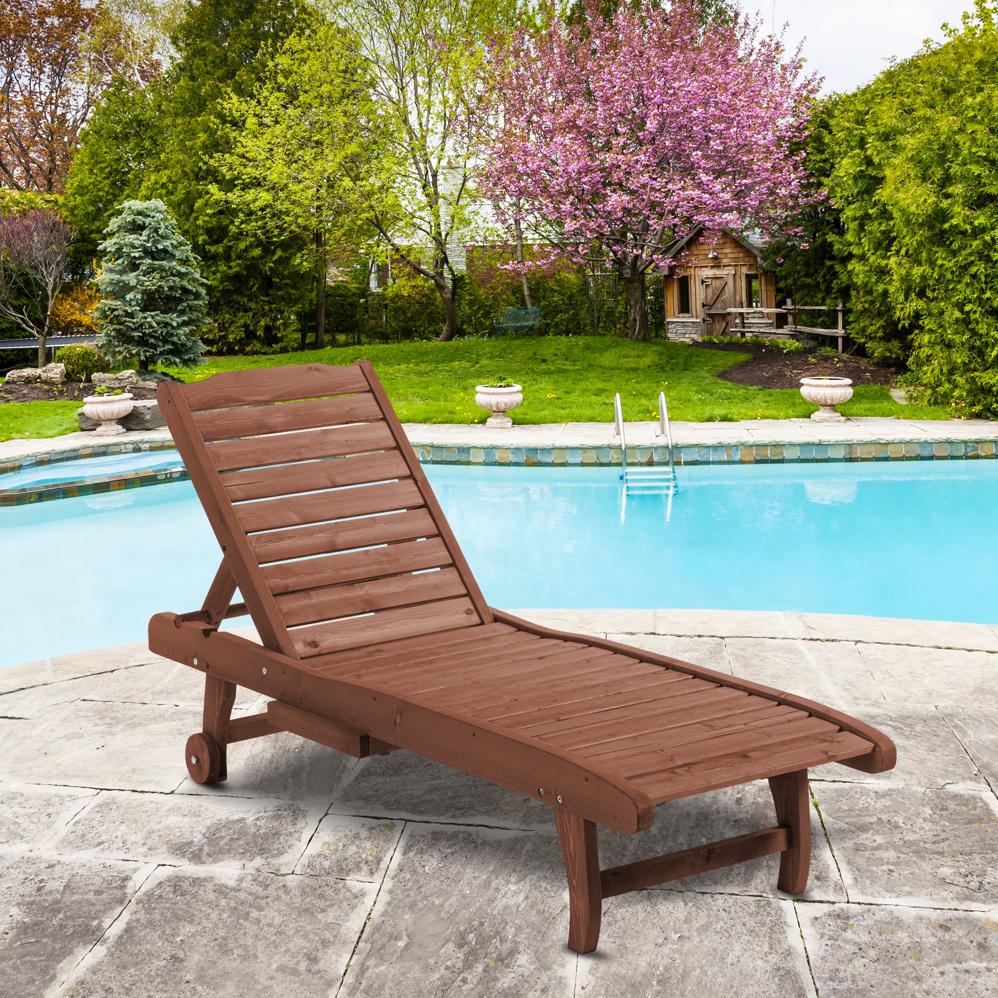 Outsunny Wooden Chaise Lounge Outdoor Patio Furniture
