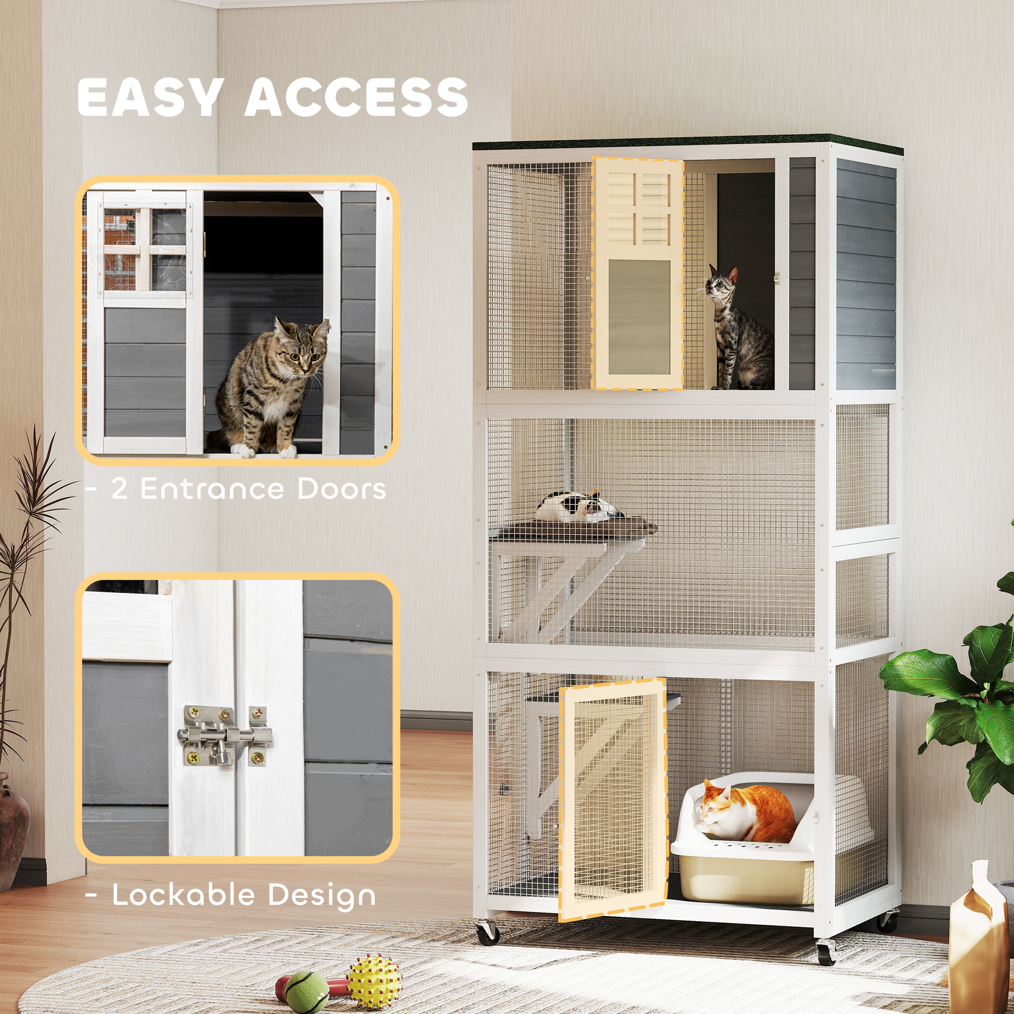 Outdoor Cat House, Catio on Wheels, Large Kitten Playpen with