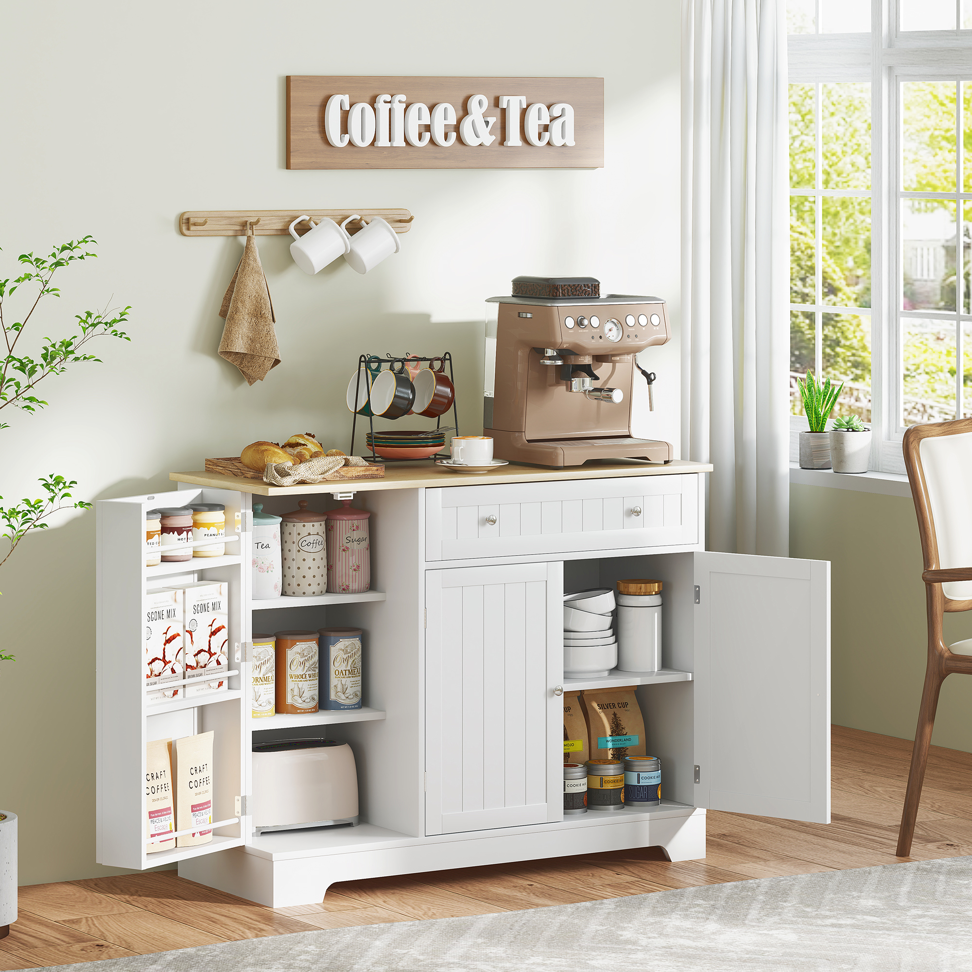 HOMCOM Modern Sideboard Cabinet, 41" Kitchen Buffet Cabinet with Drawer, Adjustable Shelf, 3 Doors for Dining Room, White Aosom Canada