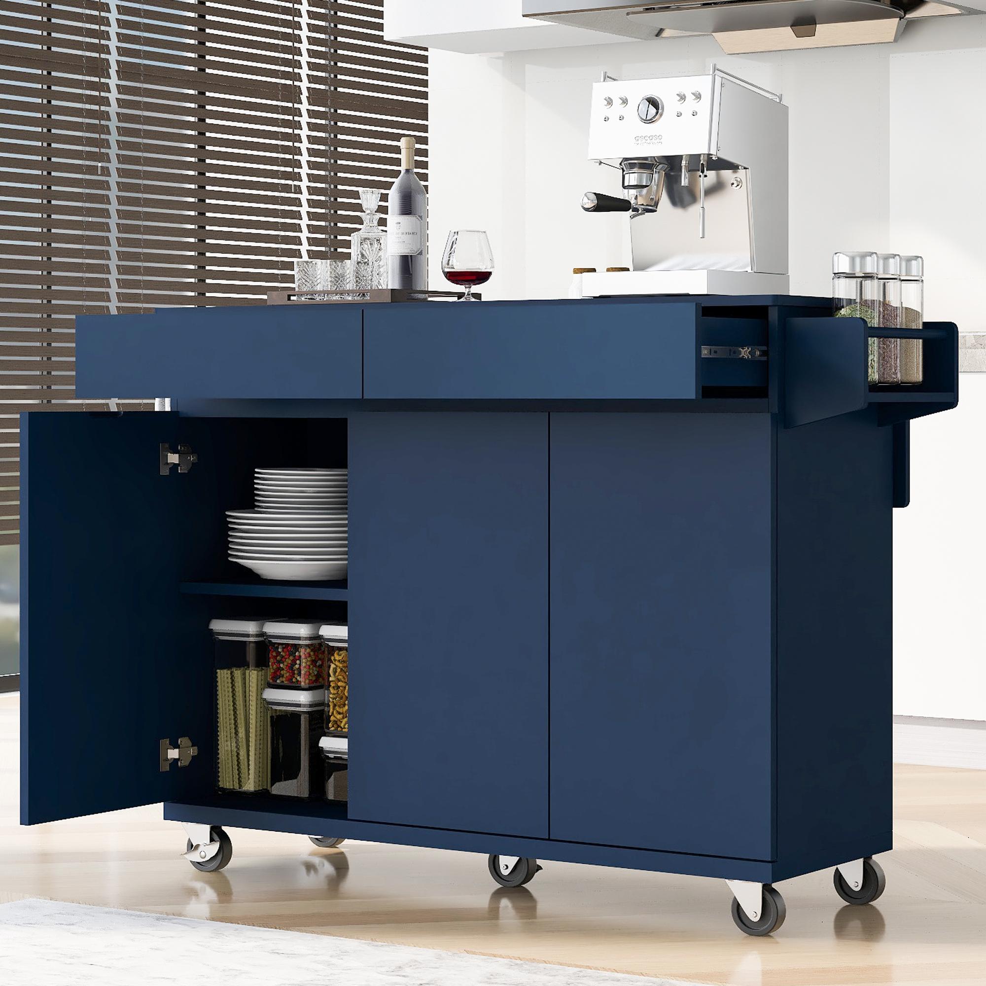 Kitchen Island with Extendable Table, Side Shelves, Power Outlet, Utility Island with Lockable Wheels, 83" L x 27.5" W x 36" H, White Oak | Aosom.com