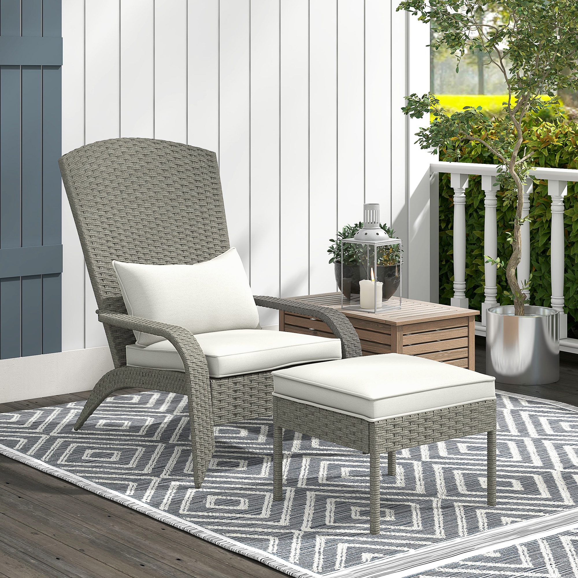 Outsunny Patio Wicker Adirondack Chair with Ottoman, Outdoor Fire Pit ...