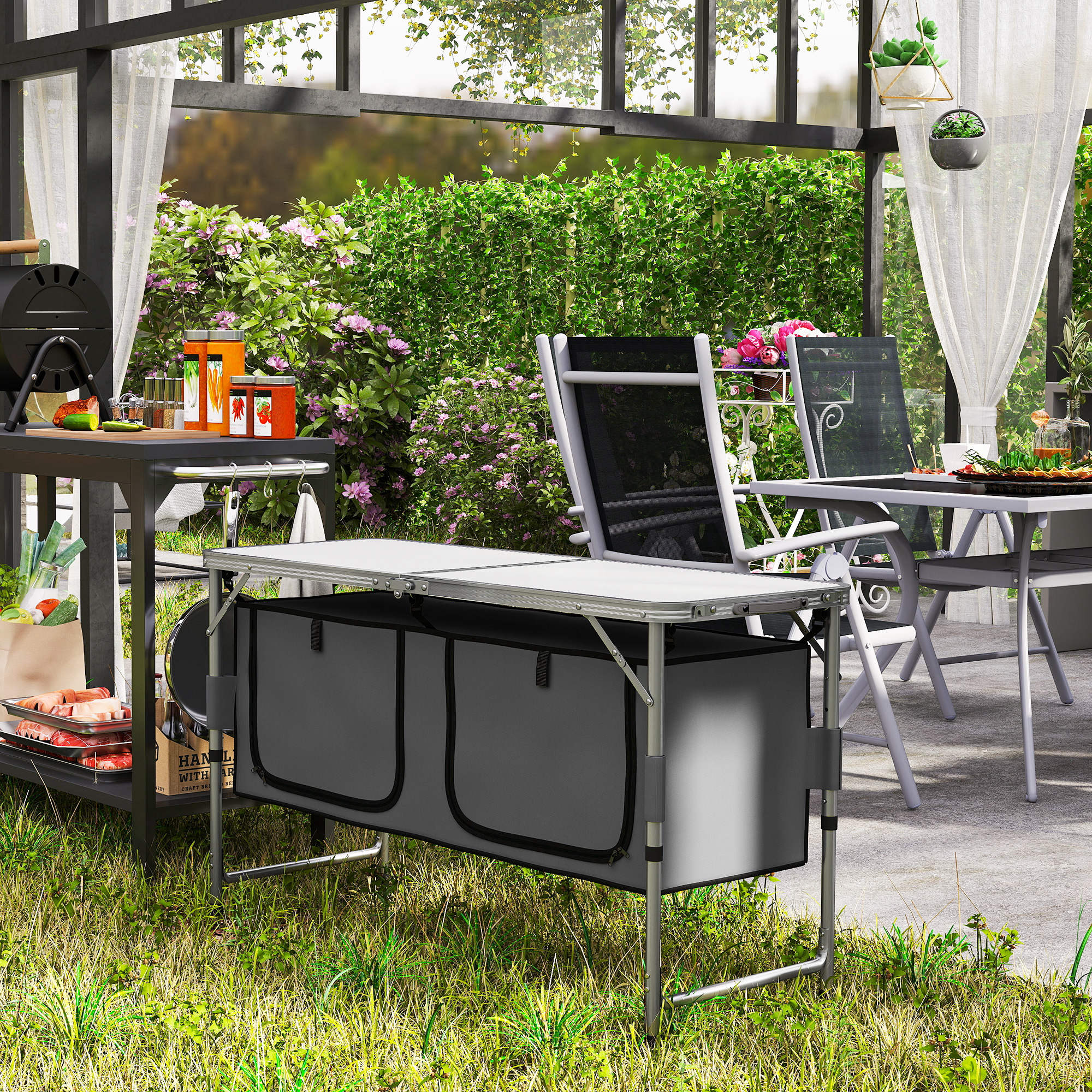 Outsunny Folding Camping Table Height Adjustable Aluminum with