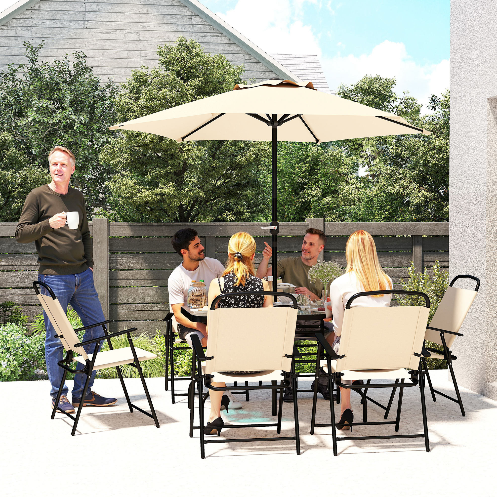 Outsunny 8pc Patio Garden Texteline Dining Set Outdoor Bistro