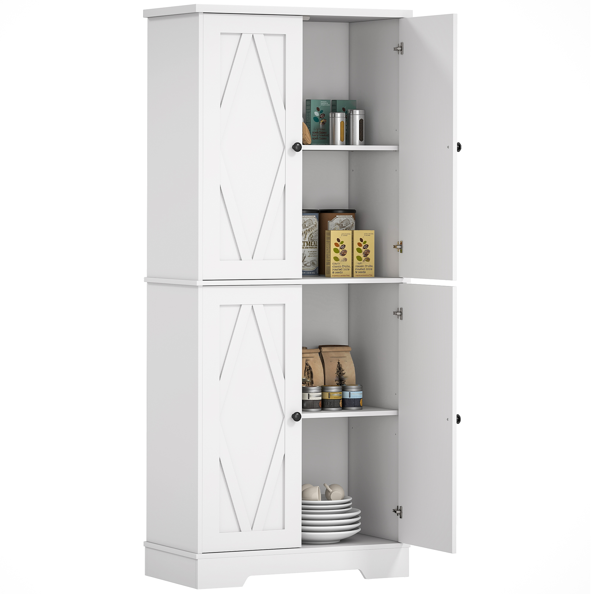HOMCOM Farmhouse Tall Kitchen Pantry Storage Cabinet, Freestanding Cabinets with Doors and Shelves Kitchen Shelf Storage