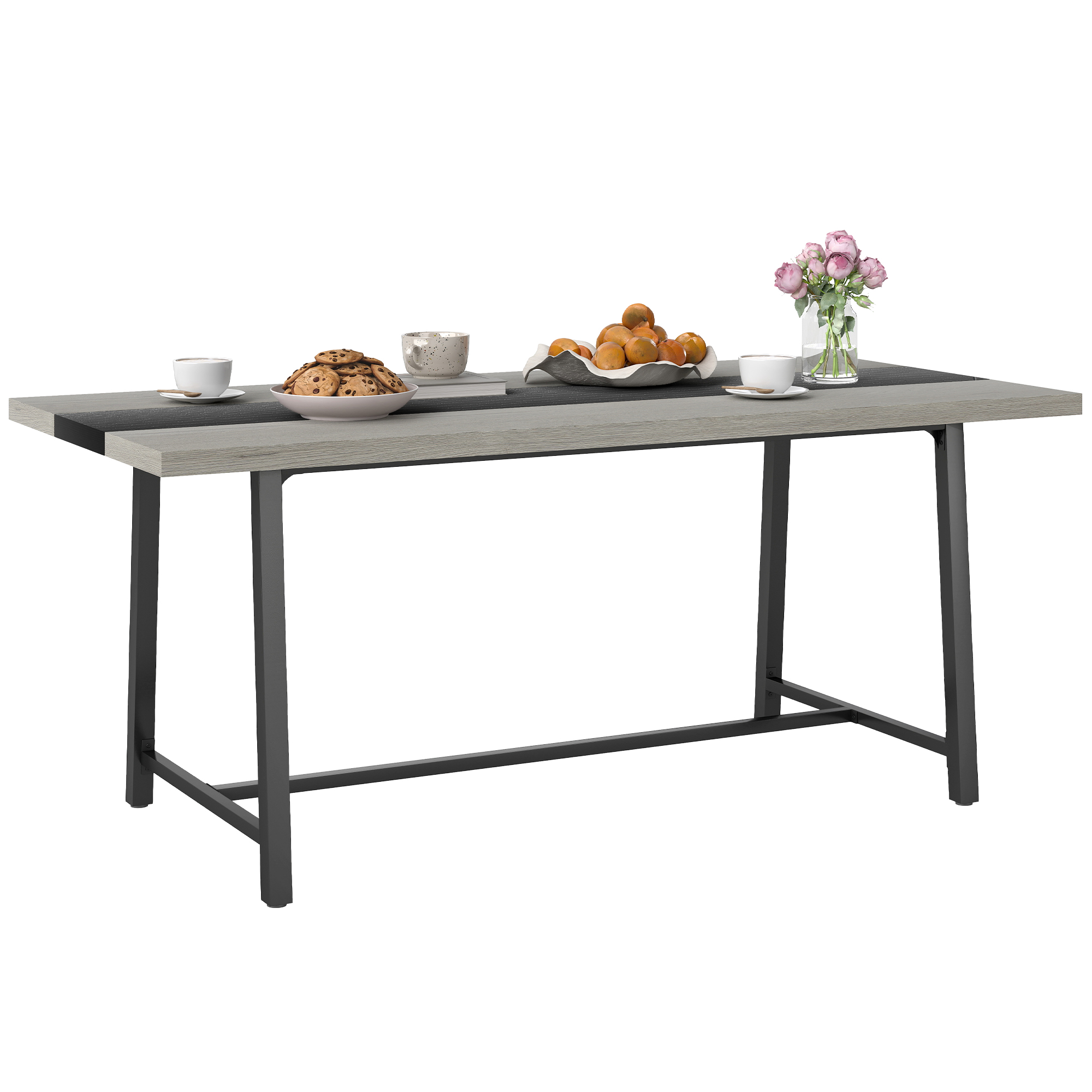 HOMCOM Industrial Kitchen Table for 8 People, 70.9" Long Dining Table with Large Tabletop and Steel Legs for Dining Room, Gray