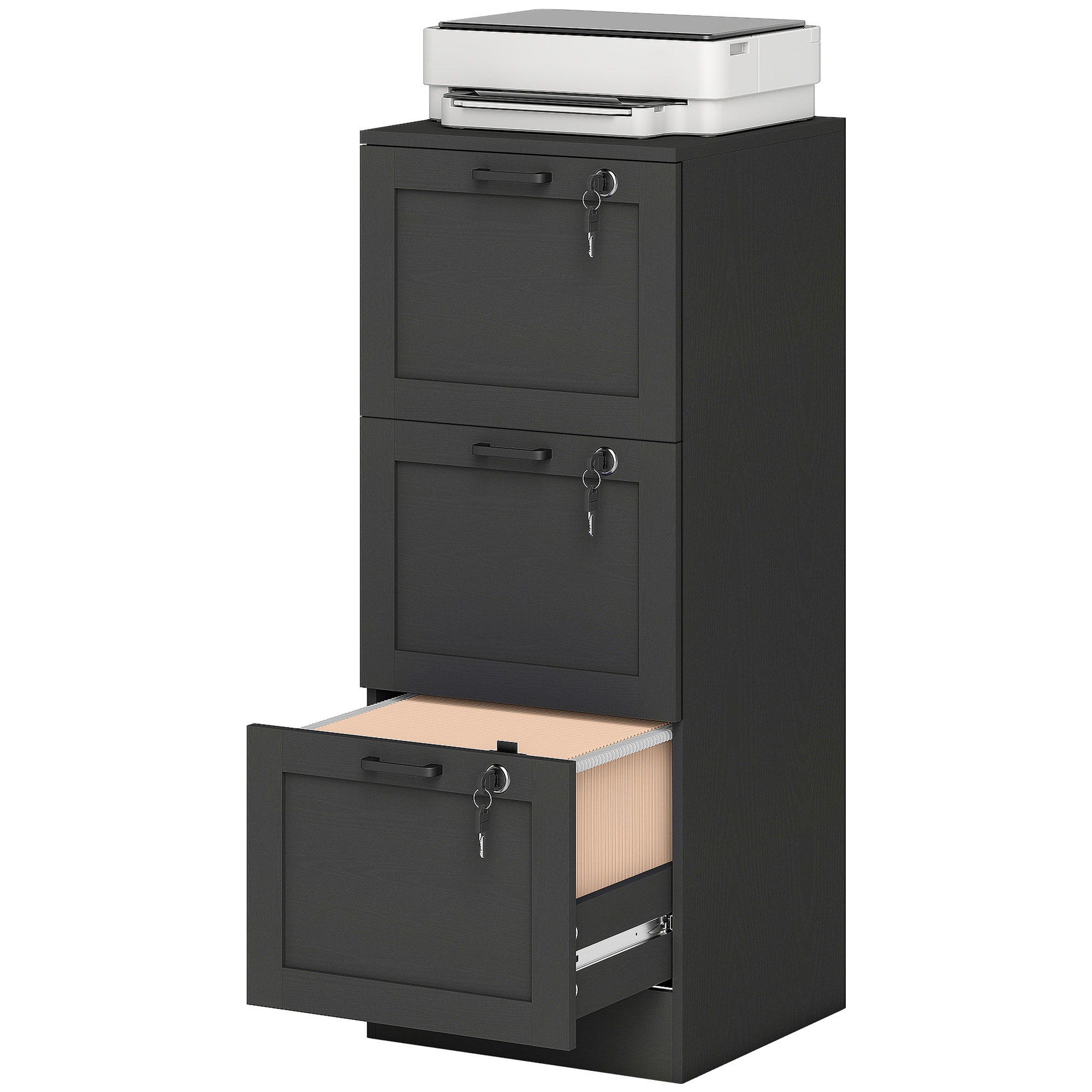 Locking, Vertical Document Organizer Unit with 3 Drawers, File Organizer Unit for Home Workspace, A4 and Letter Size Files, Black 1