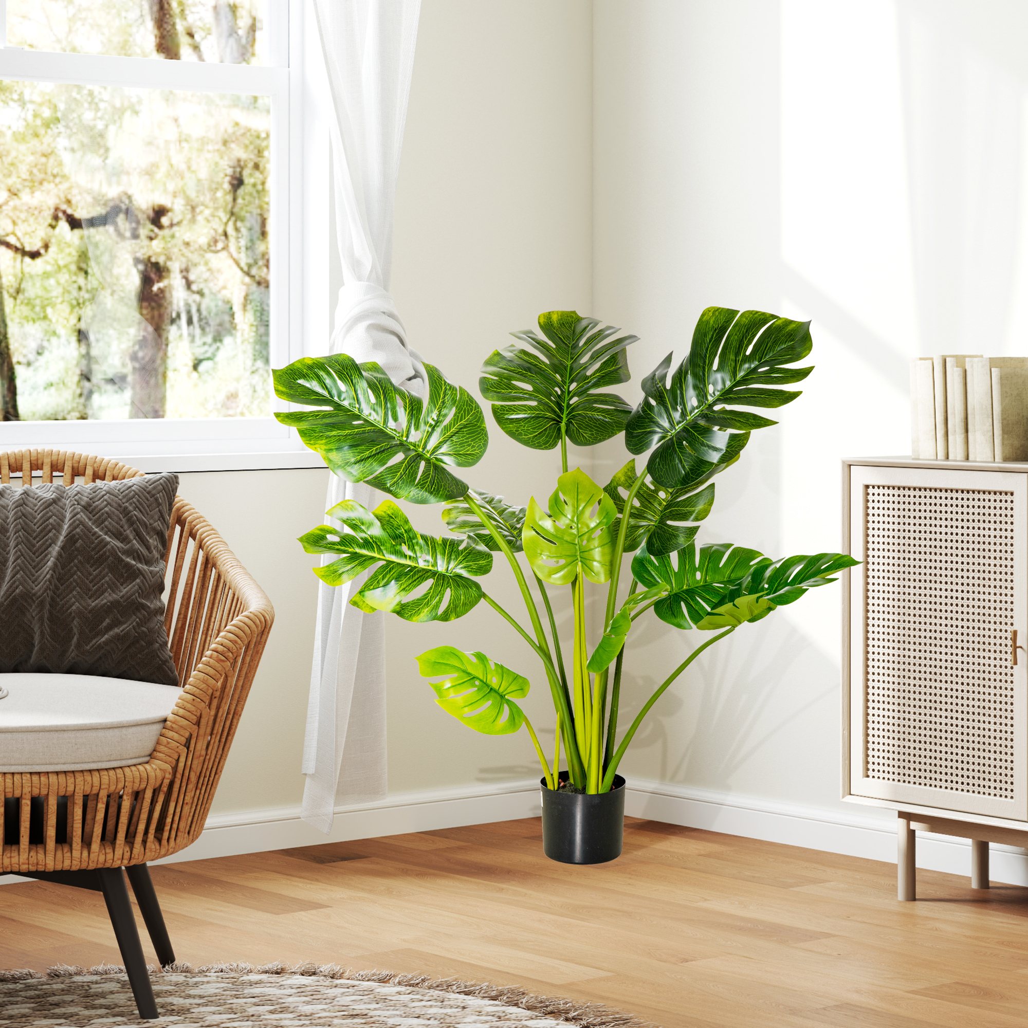 HOMCOM 3.5ft Artificial Monstera Tree, Faux Decorative Plant in Nursery Pot  for Indoor or Outdoor Dcor | Aosom.com