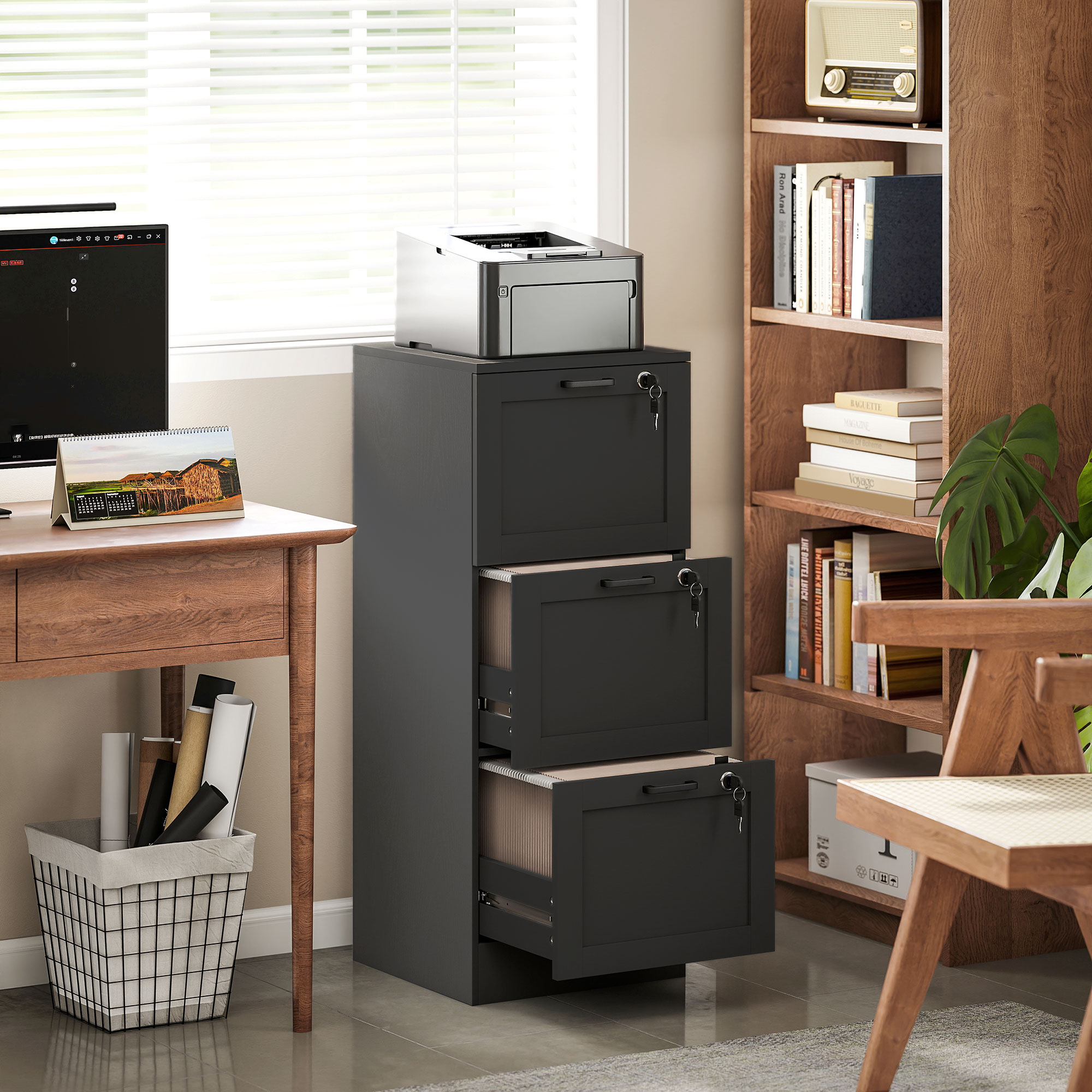 HOMCOM Vertical Filing Cabinet with 3 Drawers, Lock, File Cabinet for Home Office, A4 and Letter Size Files, Black Aosom Canada