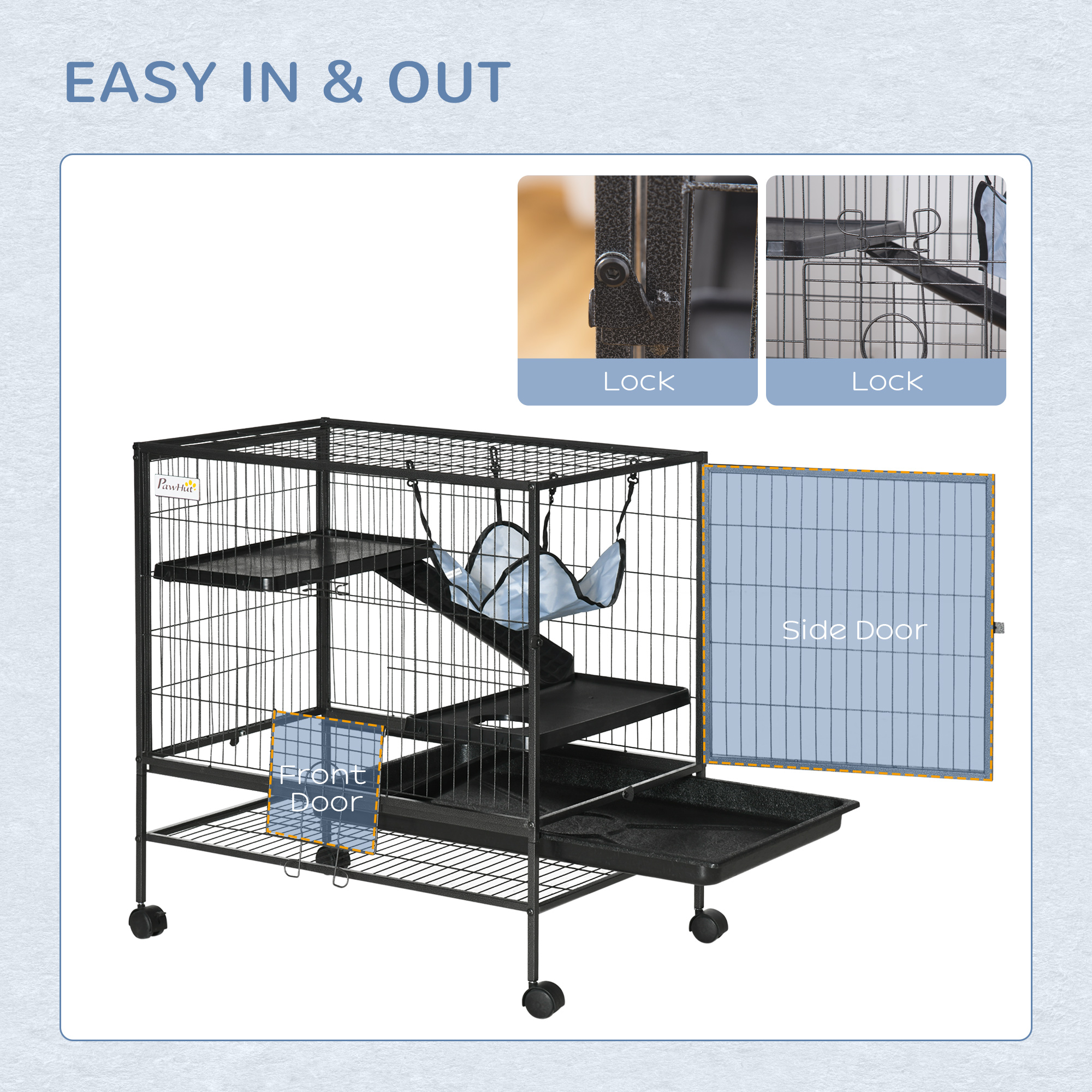 TIGA フェレット PawHut 3-Storey Small Animal Cage, Metal Ferret Cage w