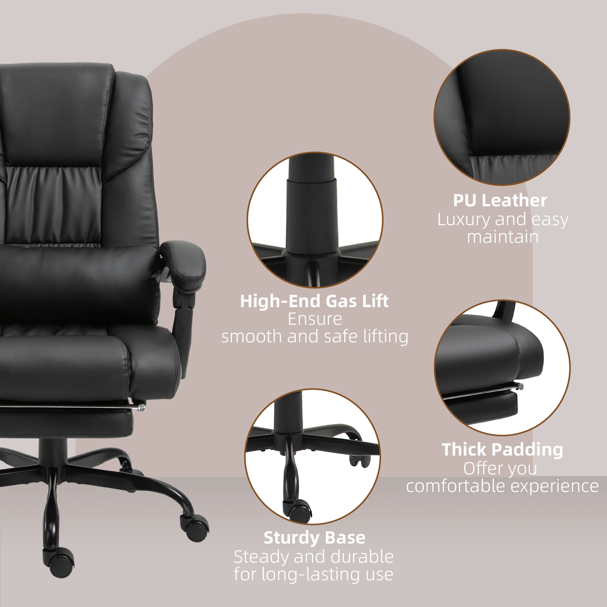 High Back Massage Office Chair with 6-Point Vibrating Pillow Lumbar Support Recliner Black
