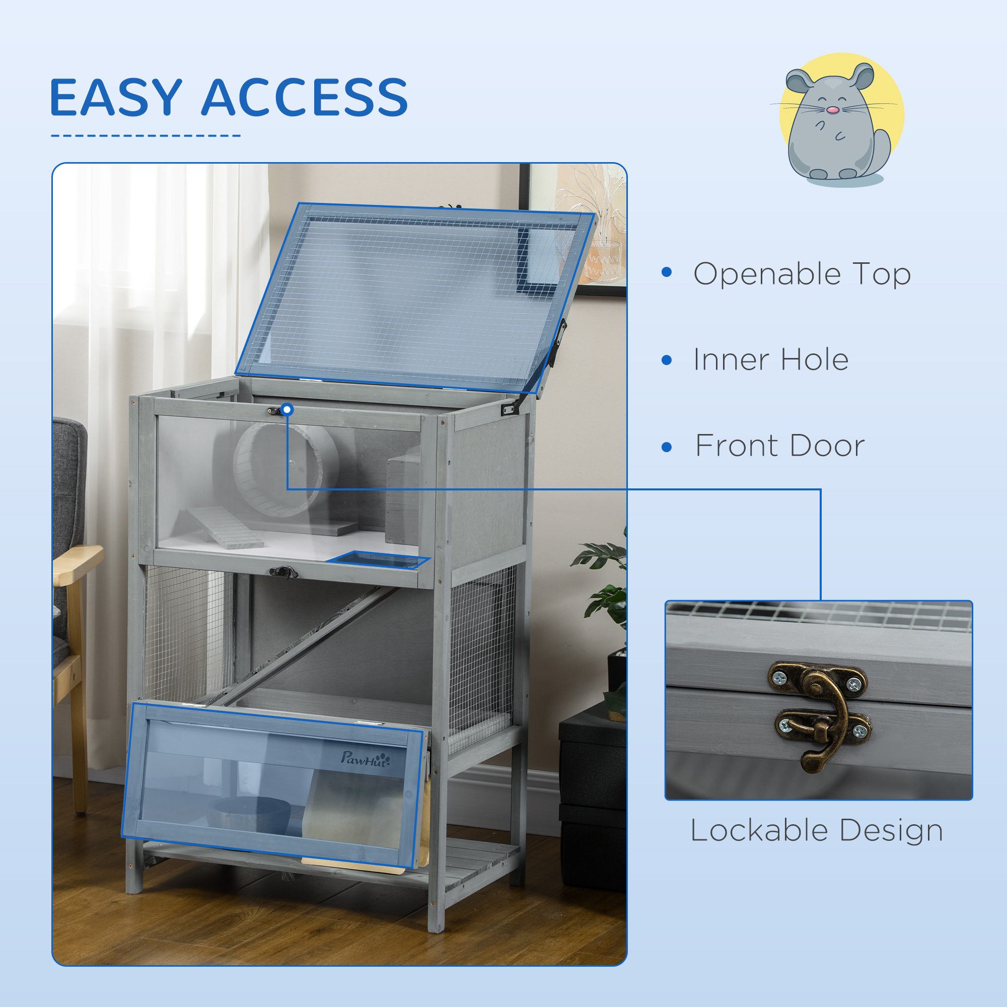 PawHut Wooden Hamster Cage Mice Rodent Kit Hutch w/ Storage Shelf