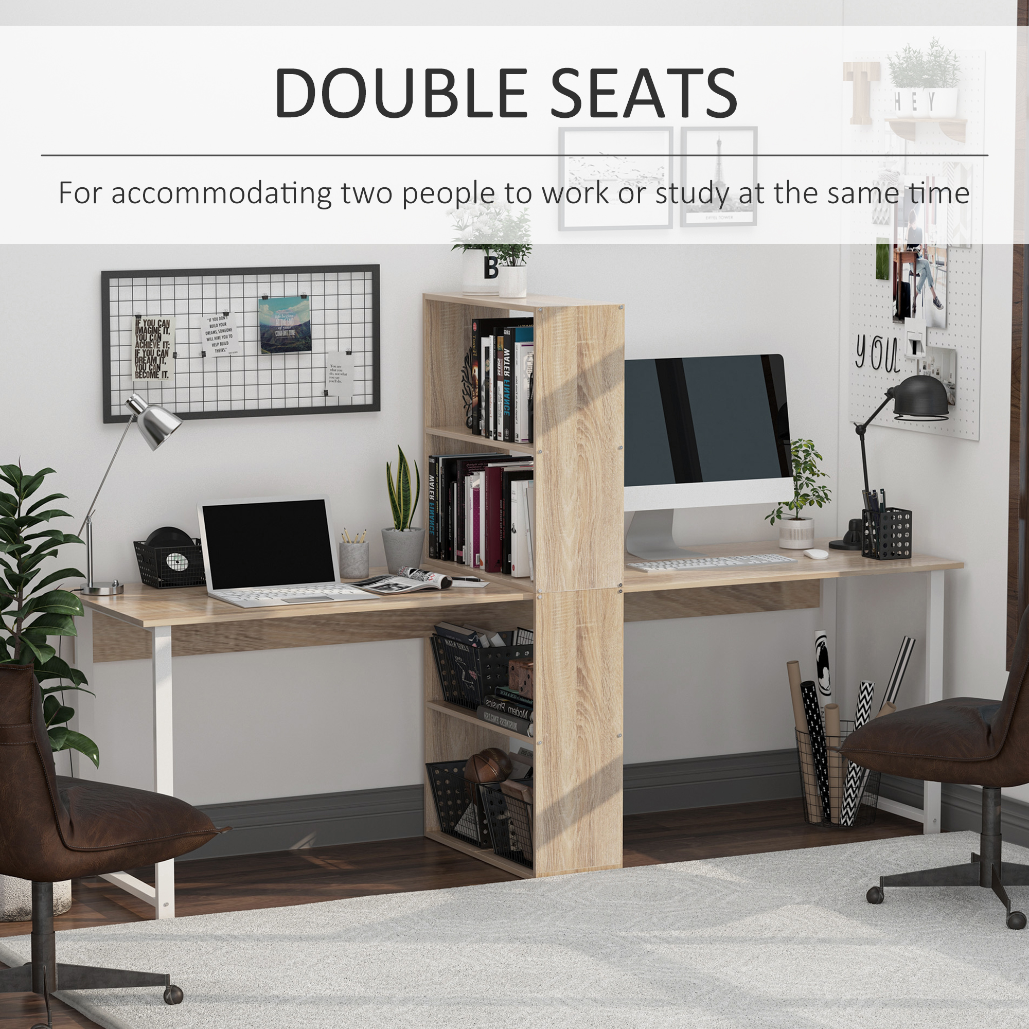 HOMCOM Bookshelf Desk 88" Extra Long 2-Person Computer Desk W ...