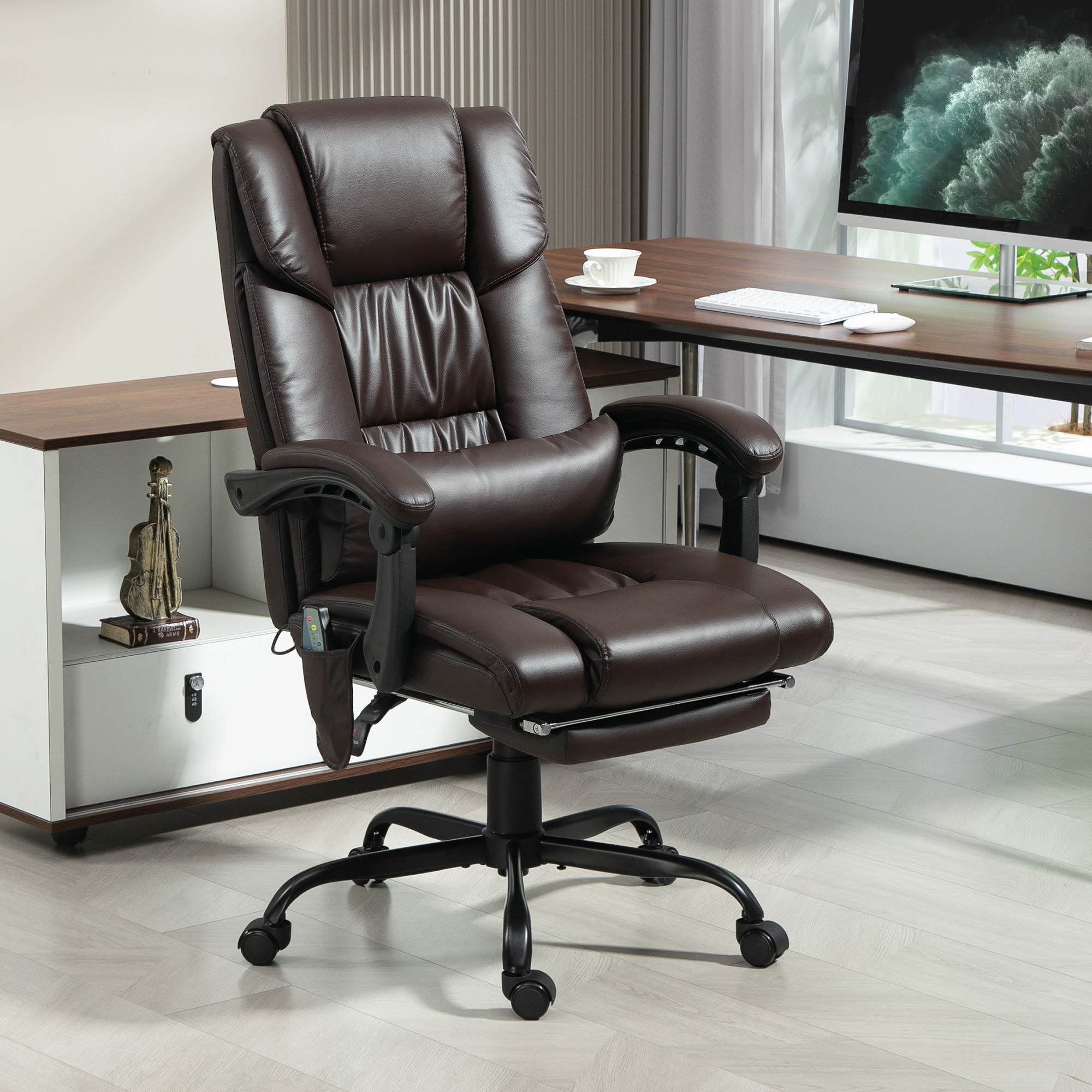 Vinsetto High Back Vibration Massage Office Chair with 6 Points, Height Adjustable Reclining Office Chair with Retractable Footrest and Remote, Brown