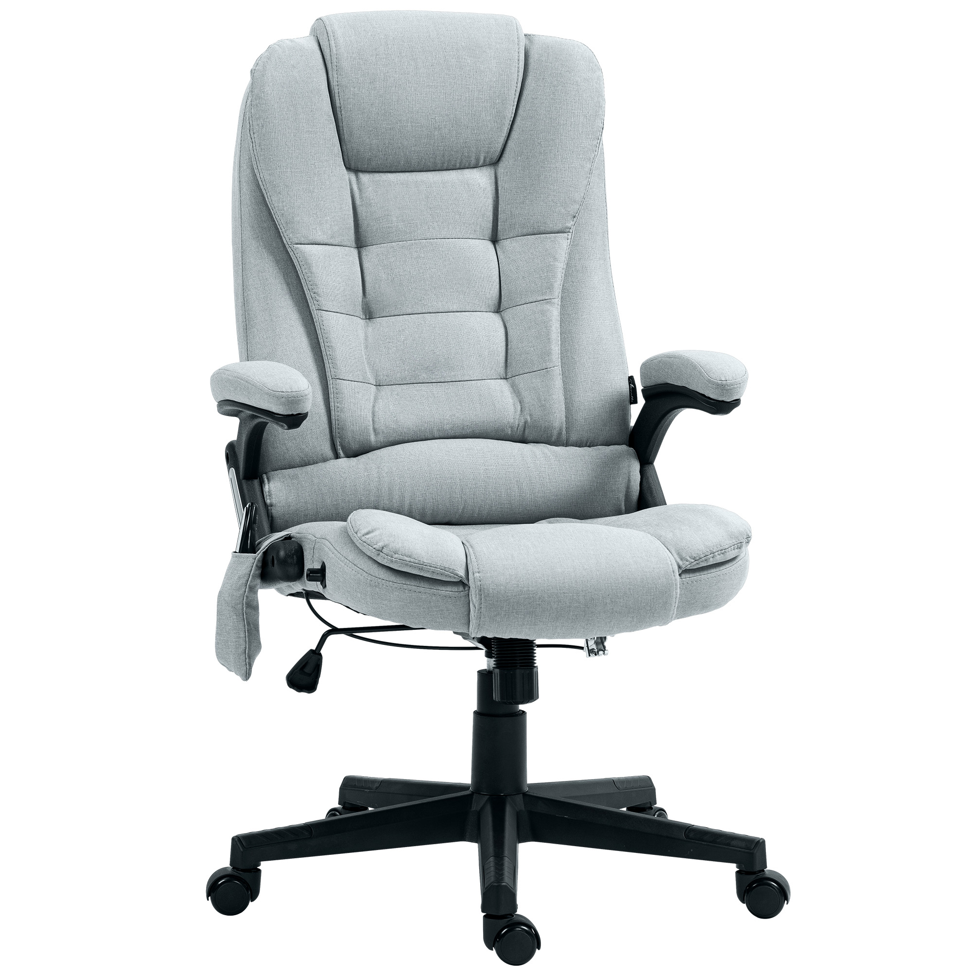 Vinsetto 6 Point Vibrating Massage Office Chair with Heat, Linen High Back Massage Desk Chair with Reclining Backrest, Light Gray