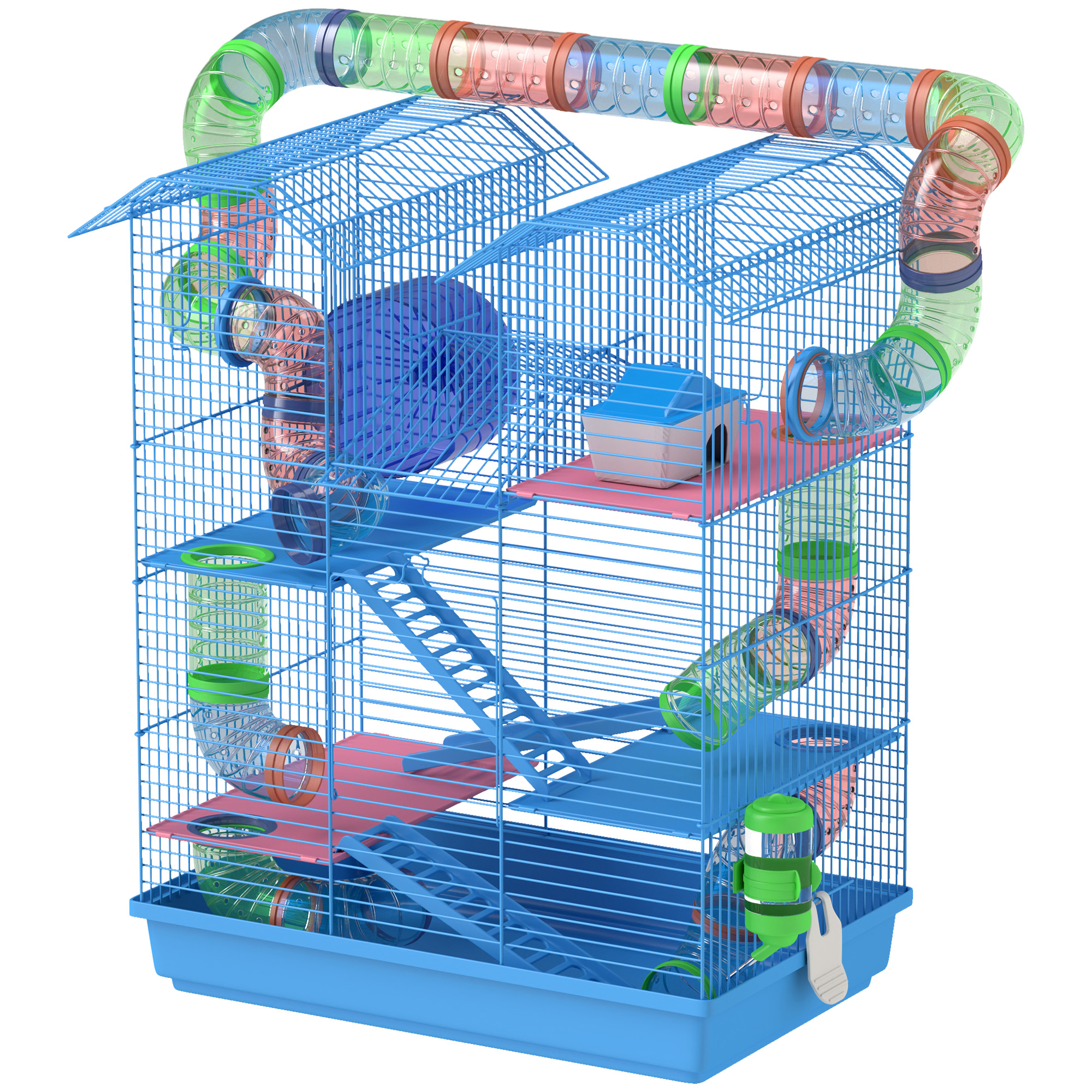 PawHut 5 Tiers Hamster Cage Animal Travel Carrier Habitat with