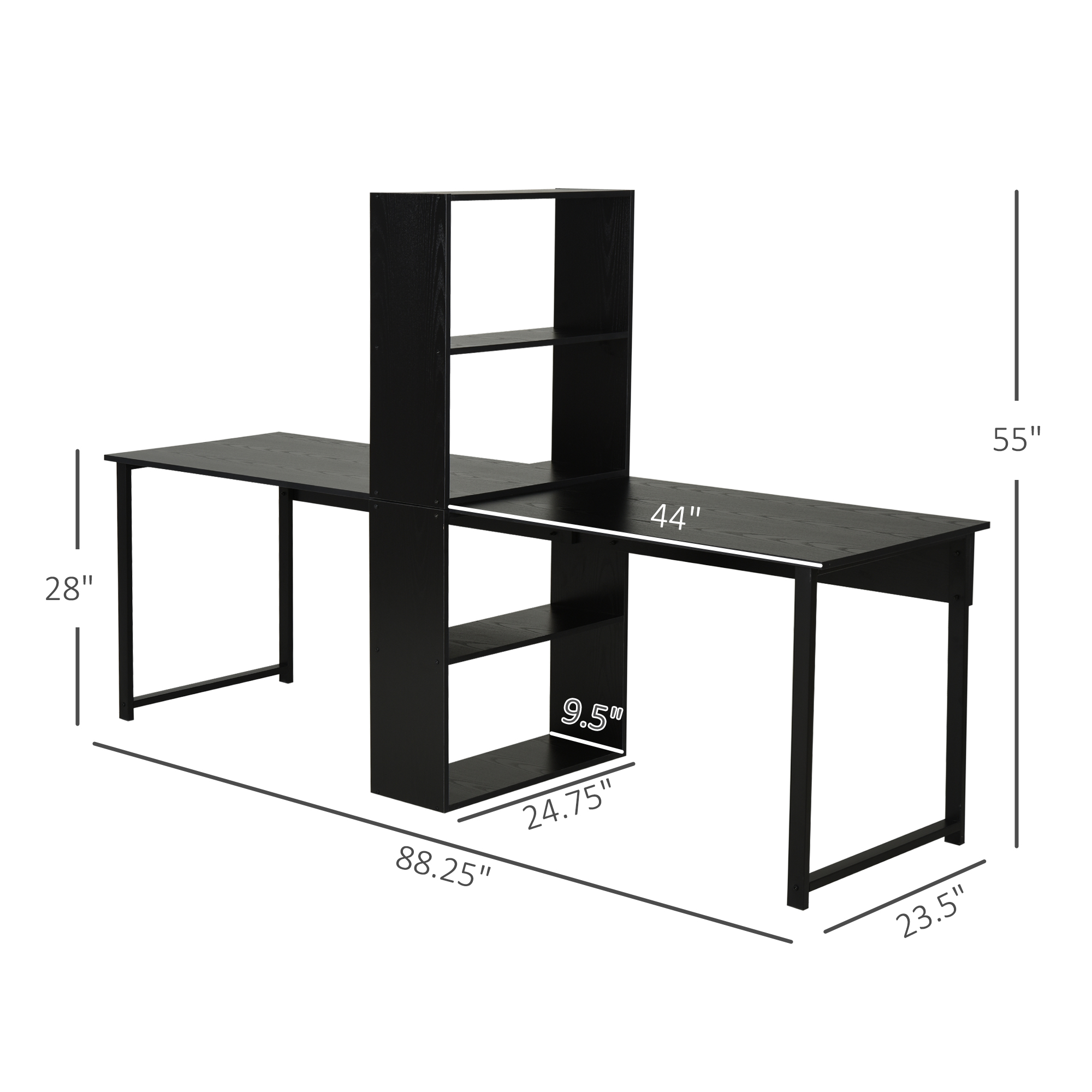 HOMCOM Bookshelf Desk 88" Extra Long 2-Person Computer Desk W ...