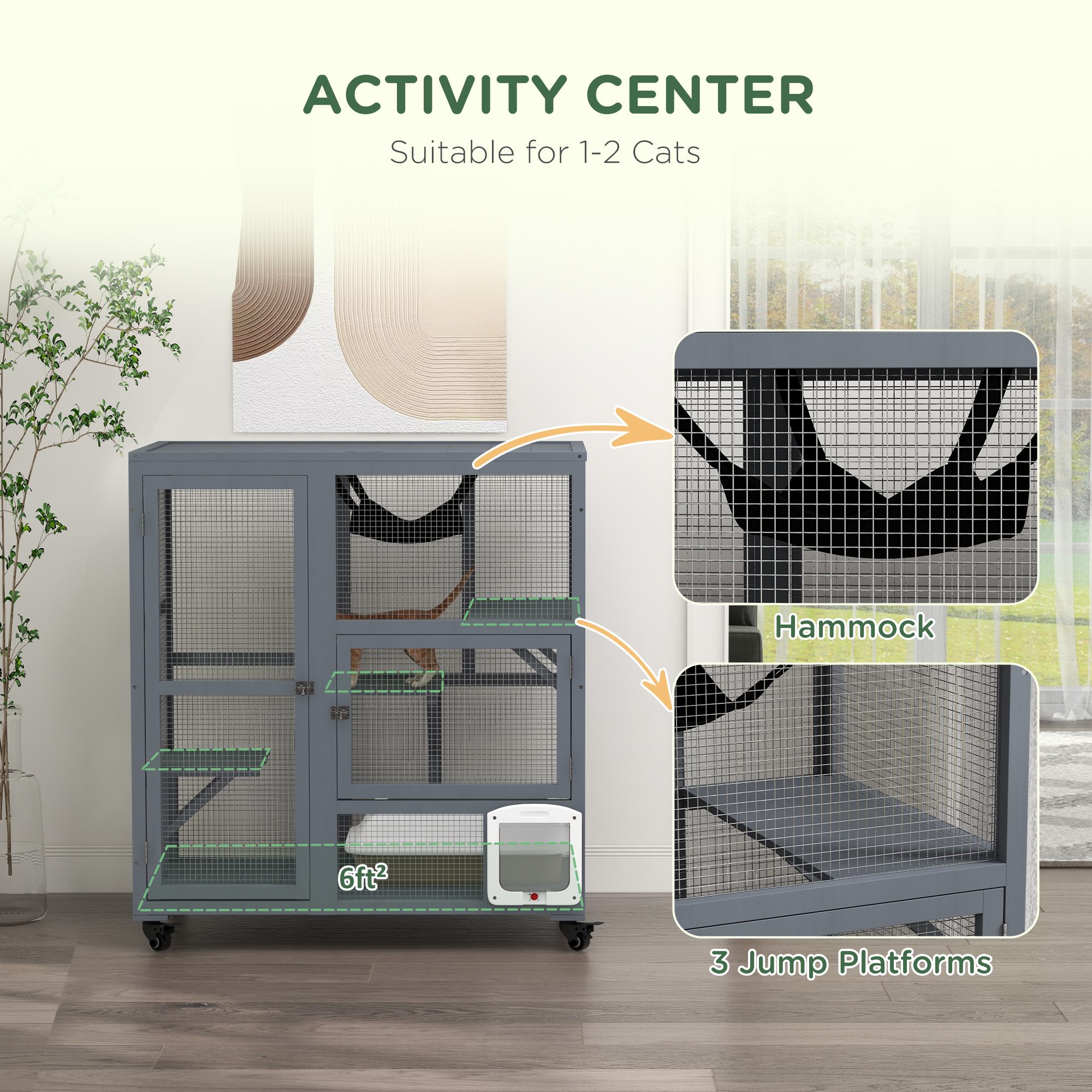 ✴︎Catmobileページ✴︎ PawHut Cat House, Indoor Cat Enclosure on Wheels with