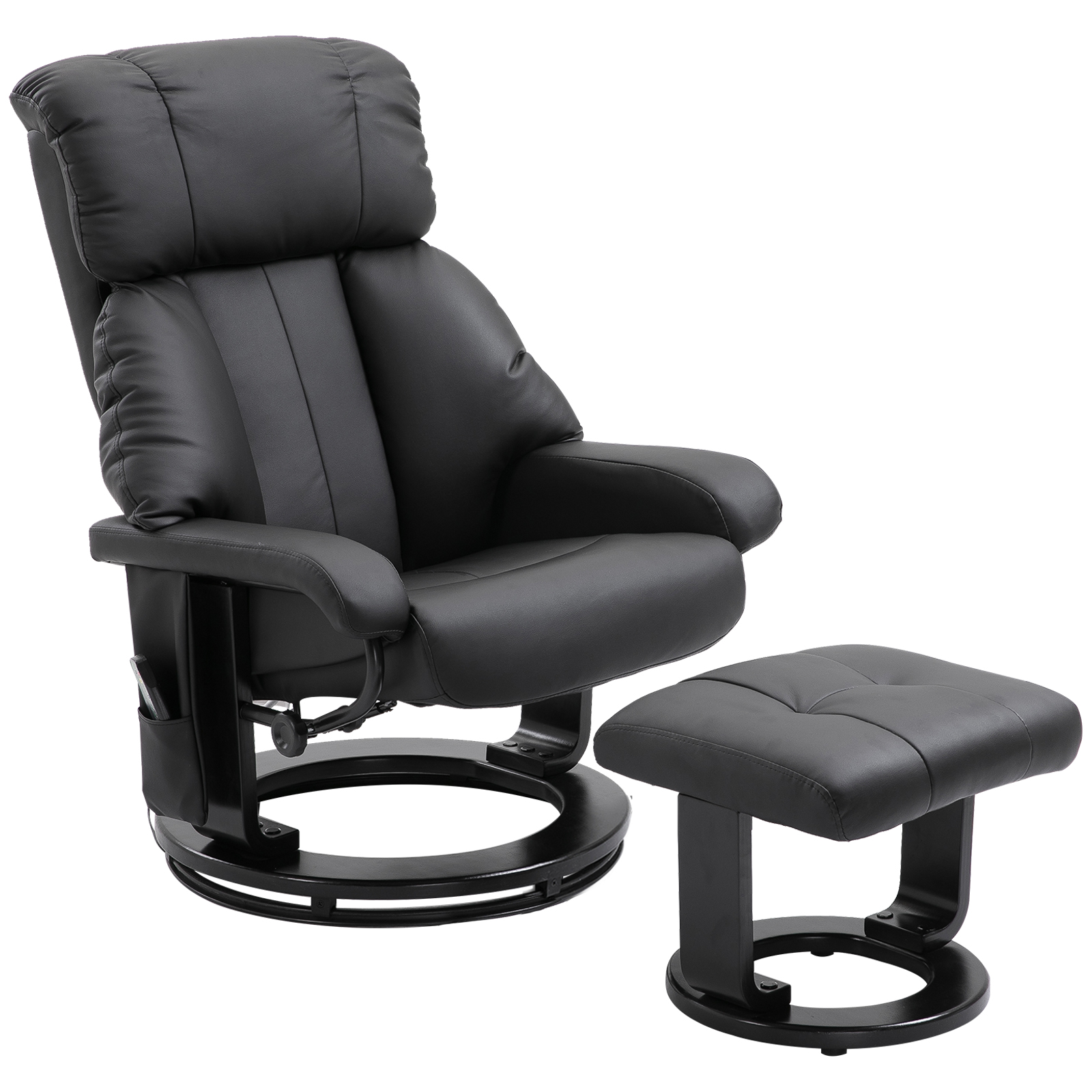 HOMCOM Massage Recliner Chair with Ottoman, 360° Swivel Recliner and Footstool, 10 Point Vibration, PU Leather Reclining Chair with Side Pocket and Re