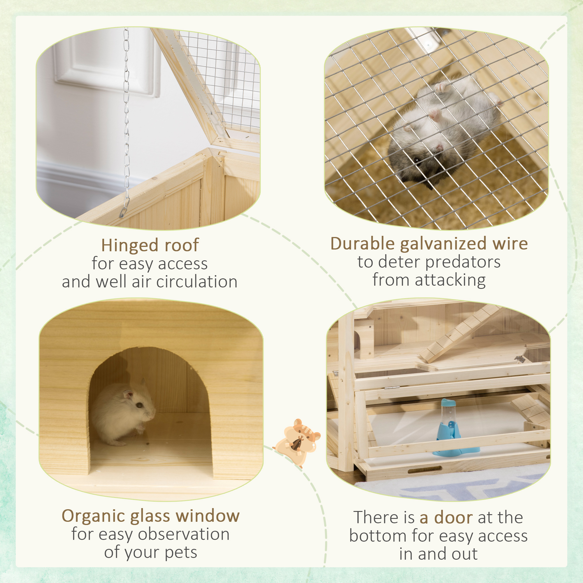 PawHut Wooden Large Hamster Cage Small Animal Exercise Play House 3 ...