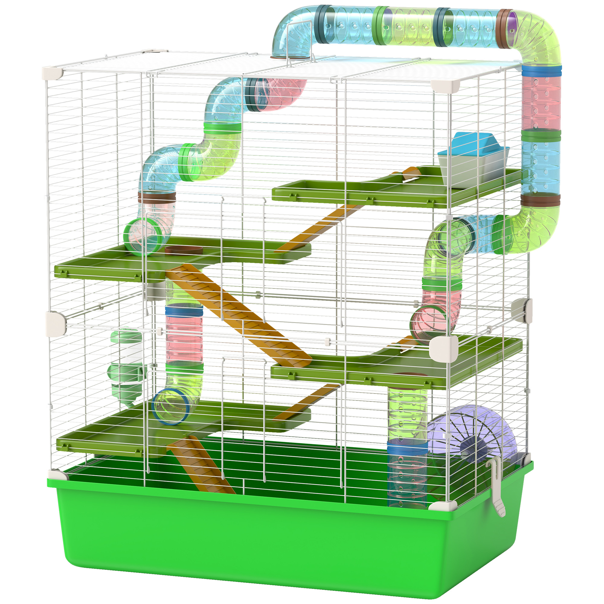 PawHut 23" 5-Tier Hamster Cage with Wheel and Water Bottle, Green
