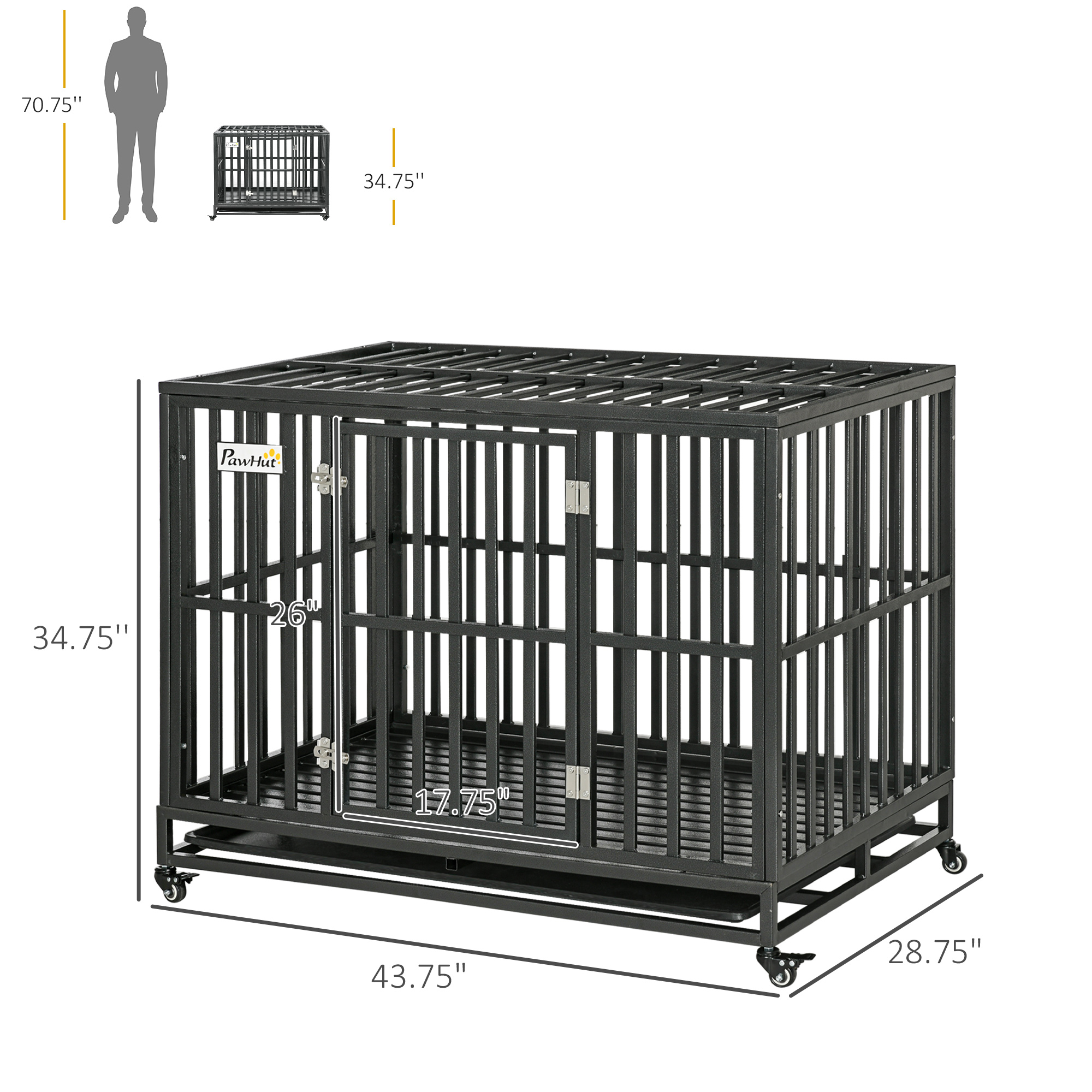 PawHut 44'' Strong Pet Dog Crate Mobility Cage w/ Playpen Metal  Removeable Tray