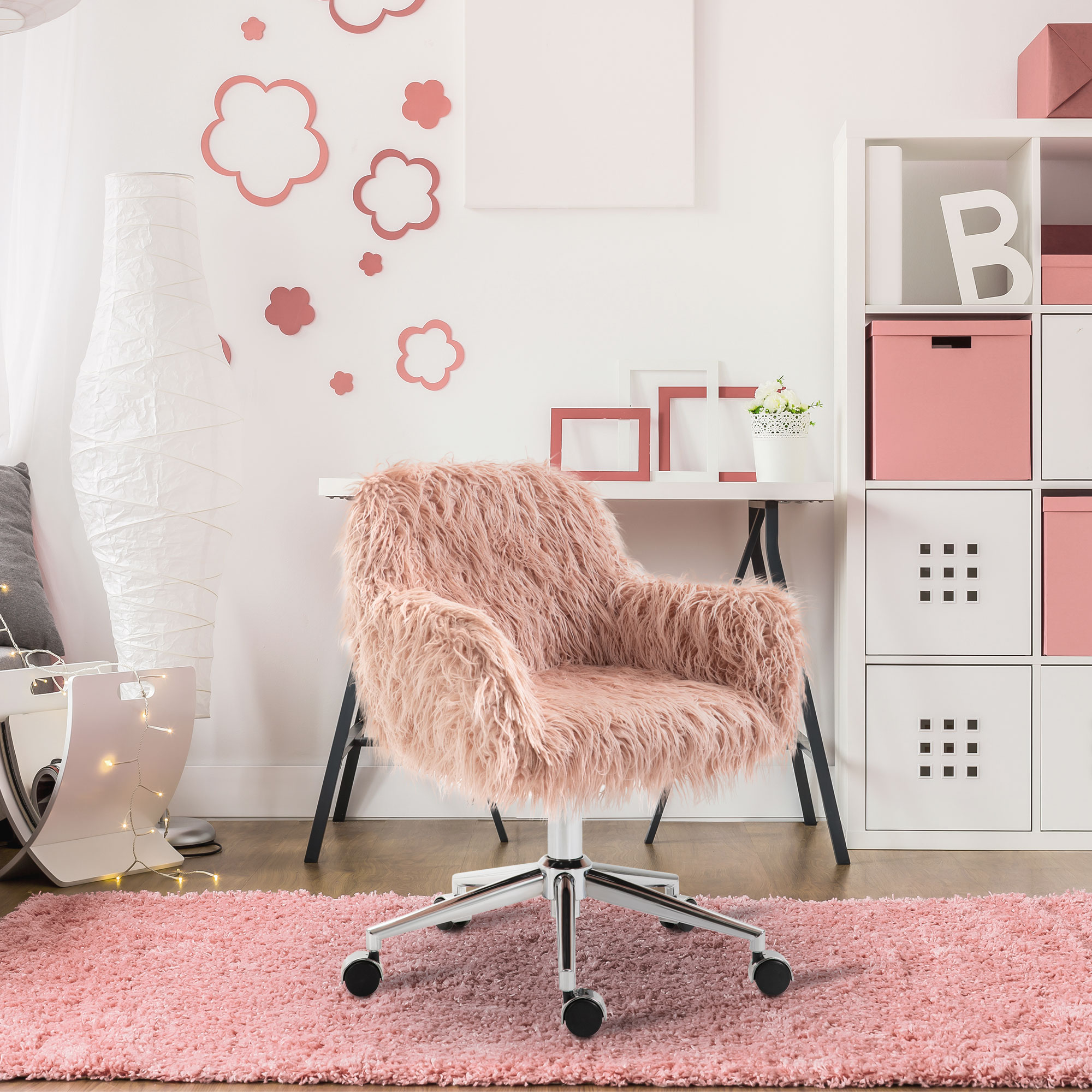 Vinsetto Faux Fur Desk Chair, Swivel Vanity Chair with Adjustable
