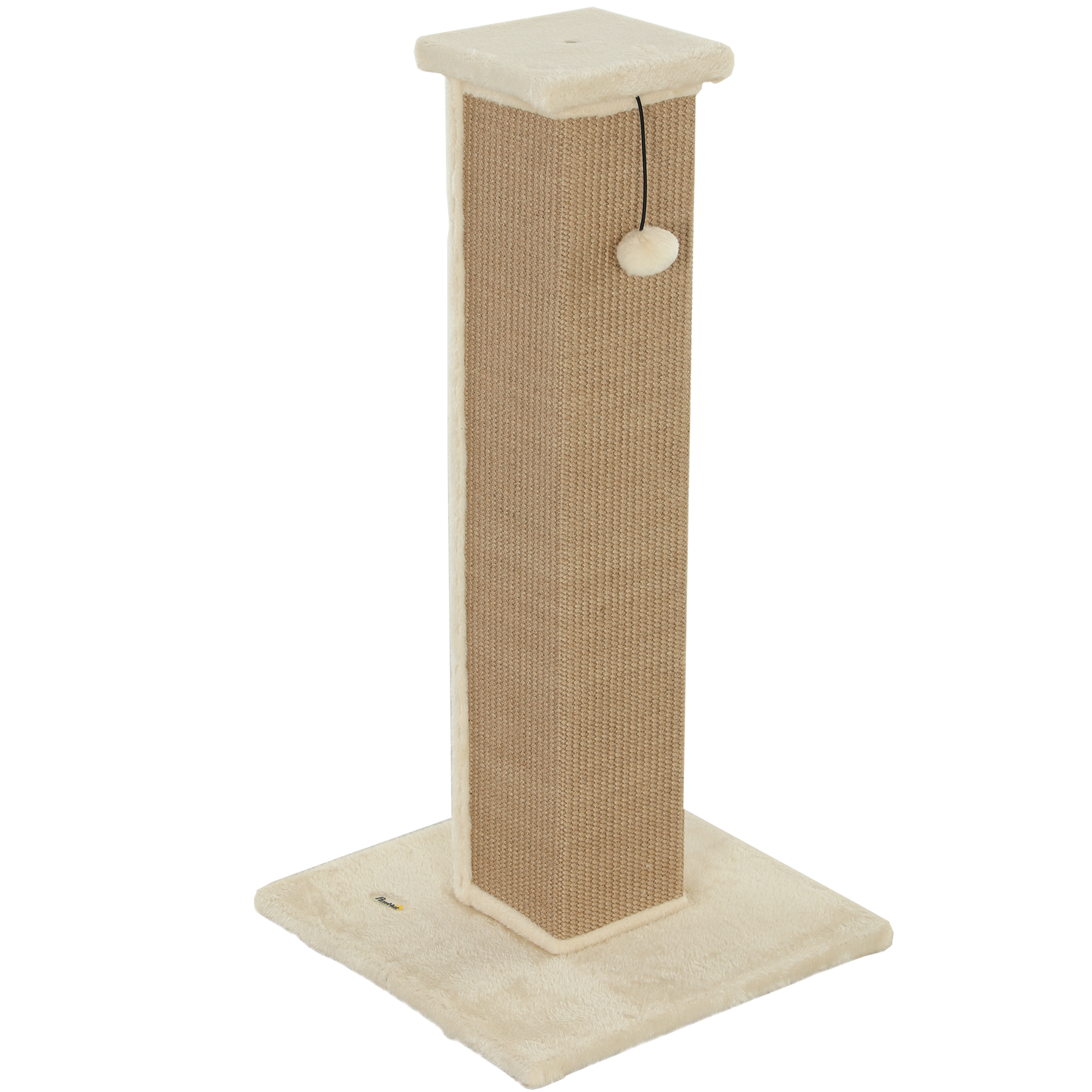 Sisal Feline Scratcher with Hanging Ball Soft Plush, 32" Tall Feline Scratching Post for Inside Cats and Kittens, Beige 1