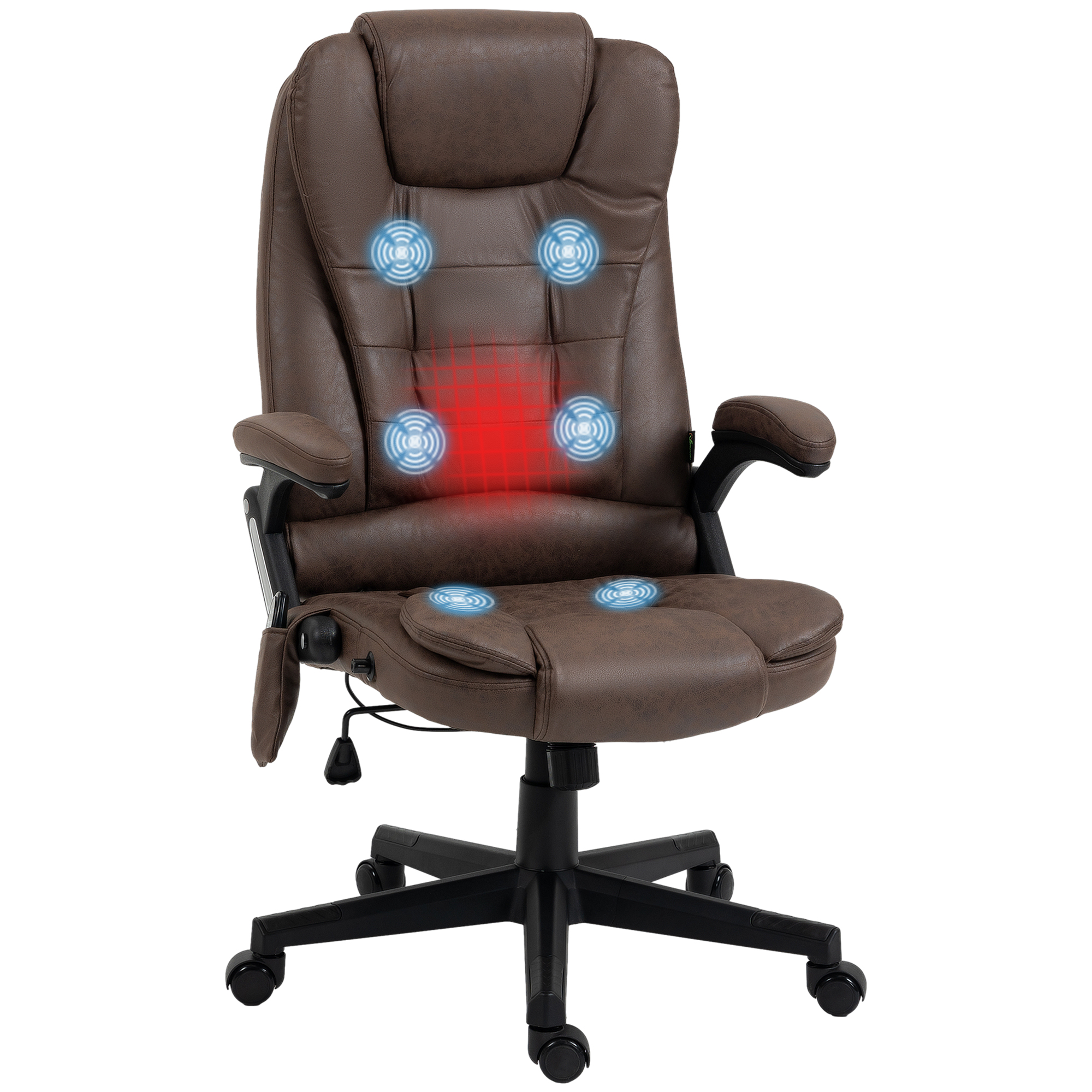 HOMCOM 6 Point Vibrating Massage Office Chair with Heat, Microfiber High Back Executive Office Chair with Reclining Backrest, Padded Armrests and Remo
