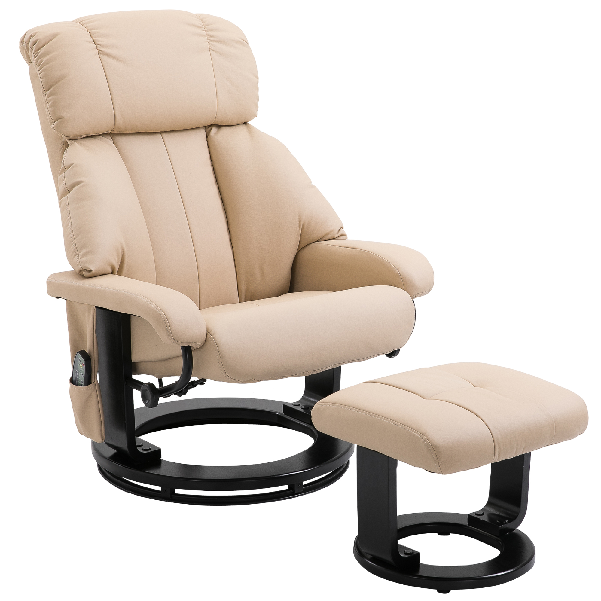 HOMCOM 10-Point Massage Recliner Chair, Vibration Massage Sofa with Ottoman Footrest, Faux Leather and Swivel Wood Base for Living Room & Bedroom, Bei