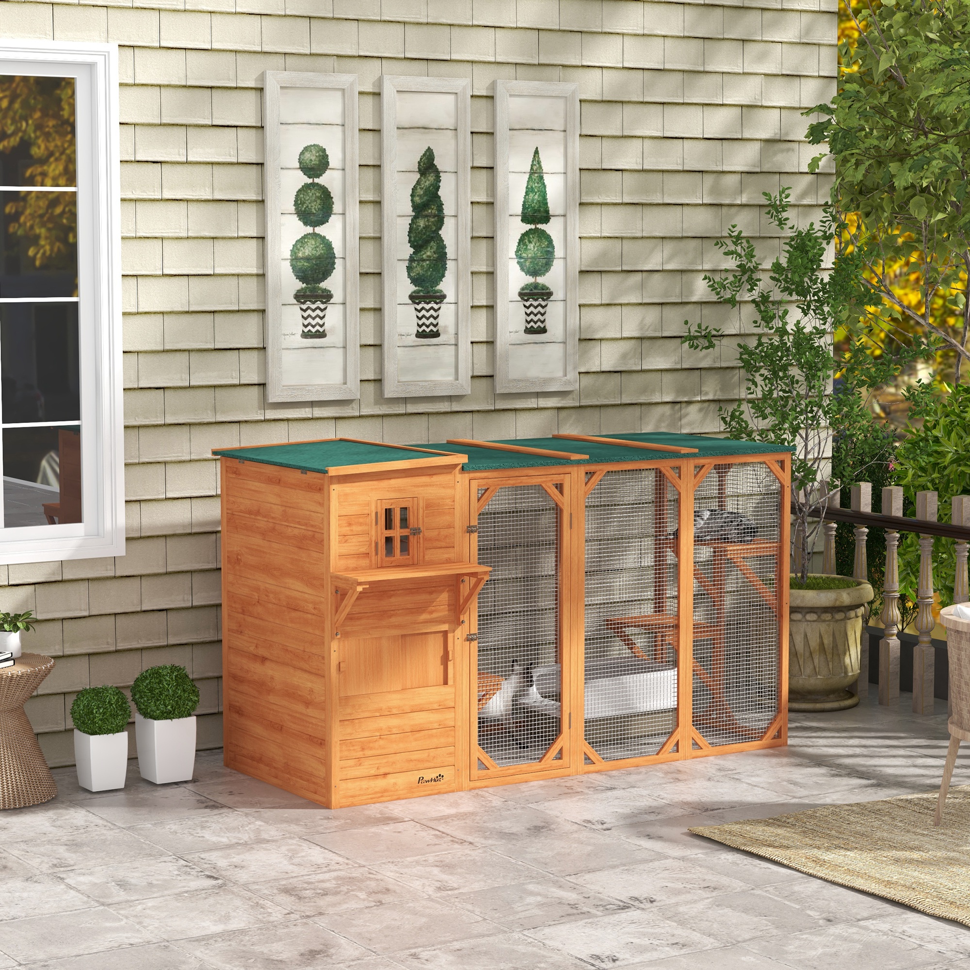 PawHut Outdoor Multi-Level Cat House for 3 Kitties, Orange | Aosom.com