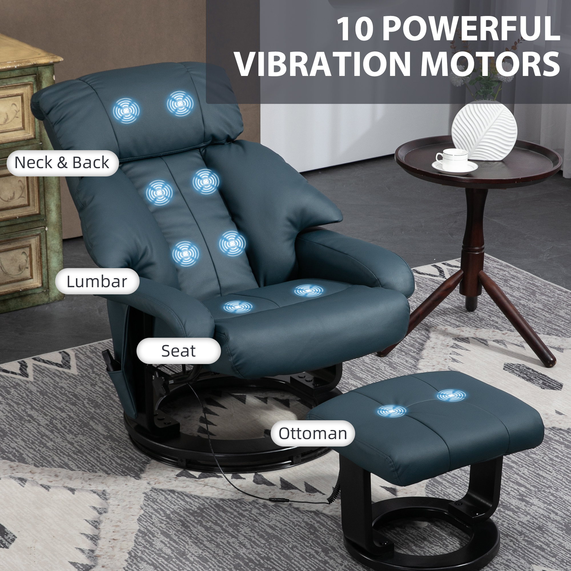 ②オットマン　 macomoco HOMCOM Swivel Recliner with Ottoman, Faux Leather Reclining Chair