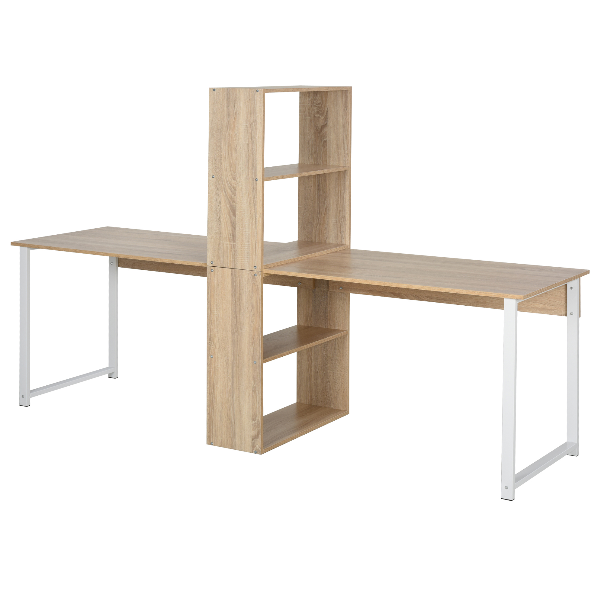 HOMCOM Bookshelf Desk 88" Extra Long 2-Person Computer Desk W ...