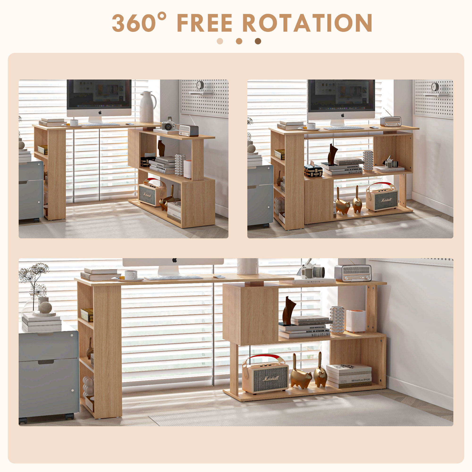 HOMCOM 360° Rotating Home Office Desk L Shaped Corner Computer