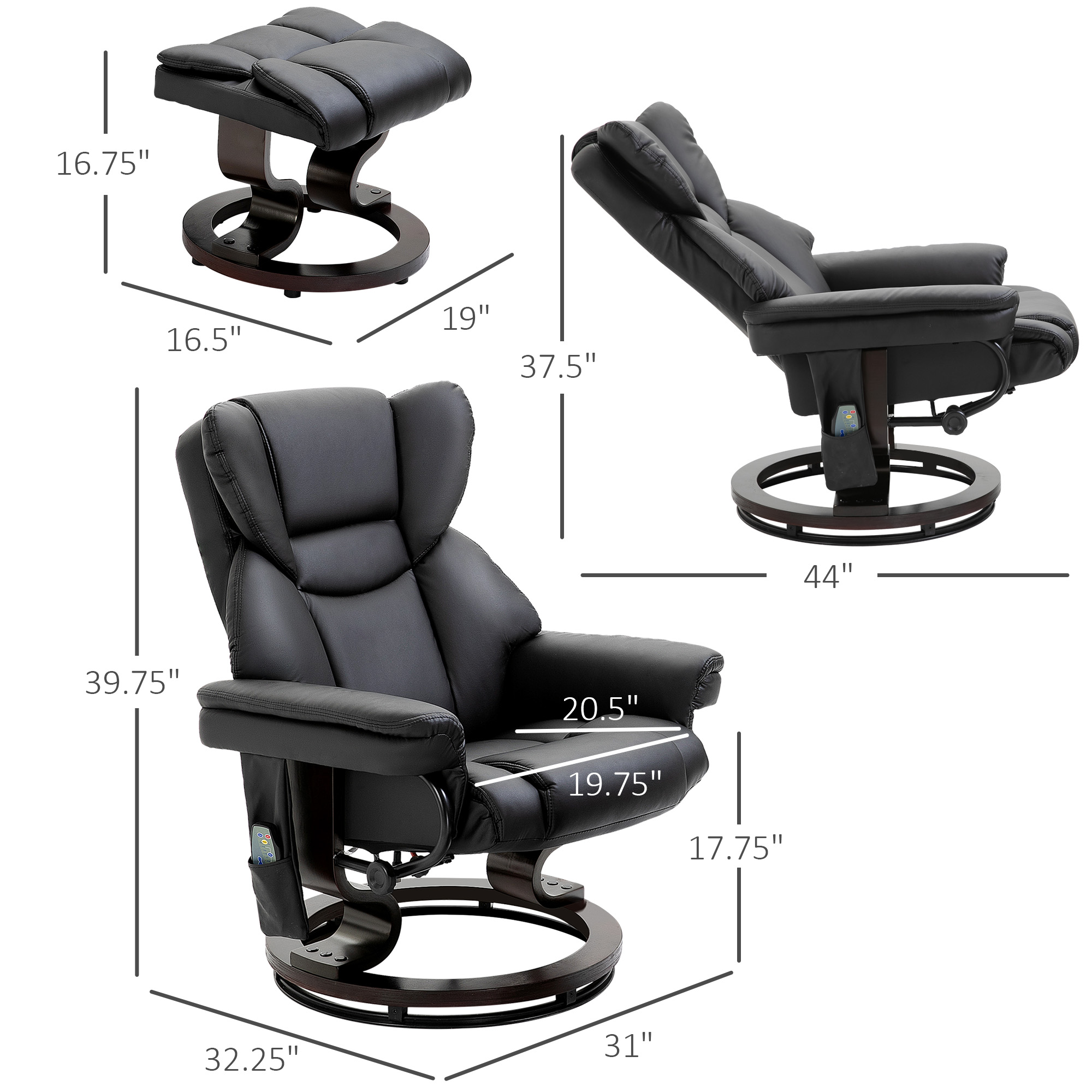 HOMCOM Massage Recliner and Ottoman, PU Leisure Office Chair with - Main Image