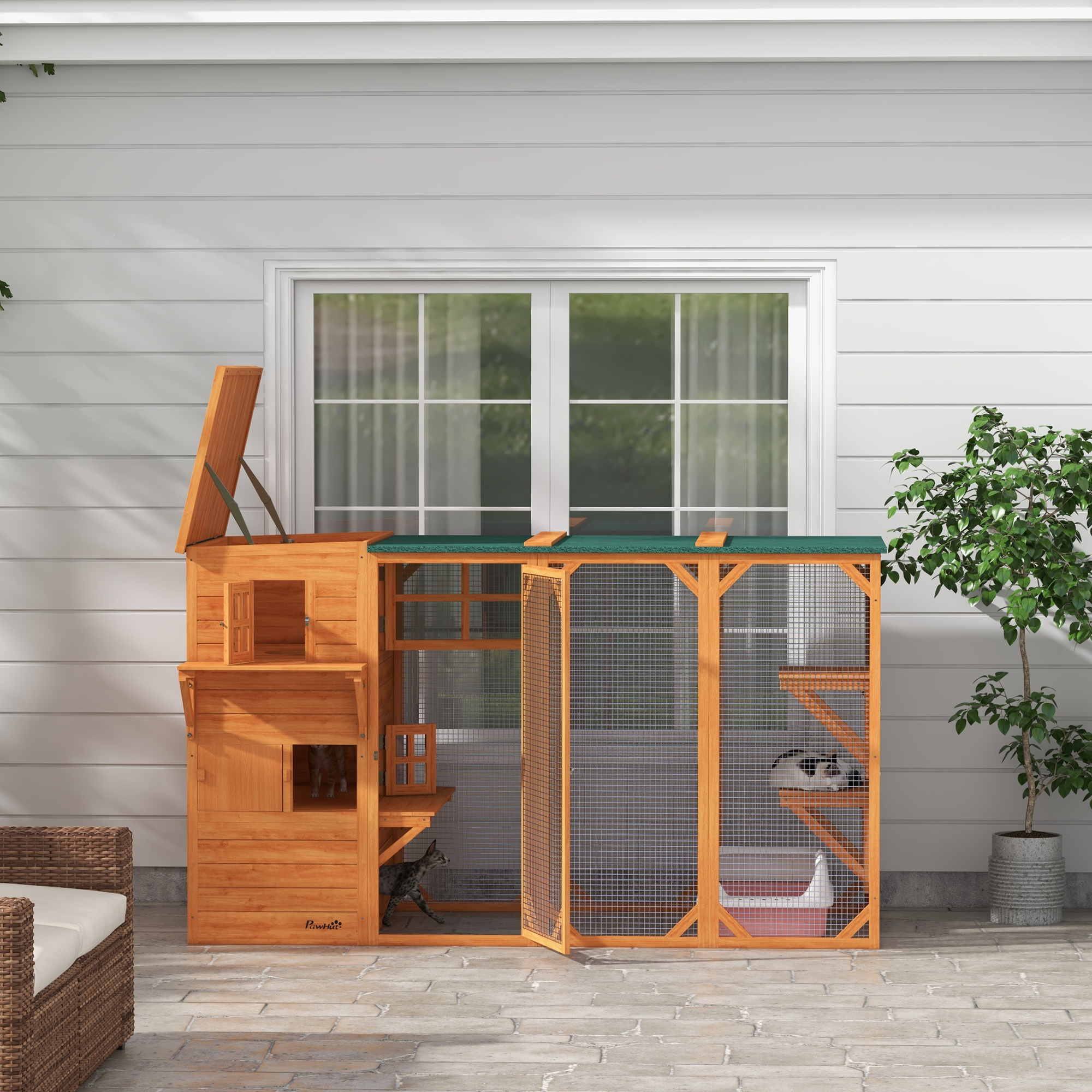 PawHut Outdoor Multi-Level Cat House for 3 Kitties, Orange | Aosom.com