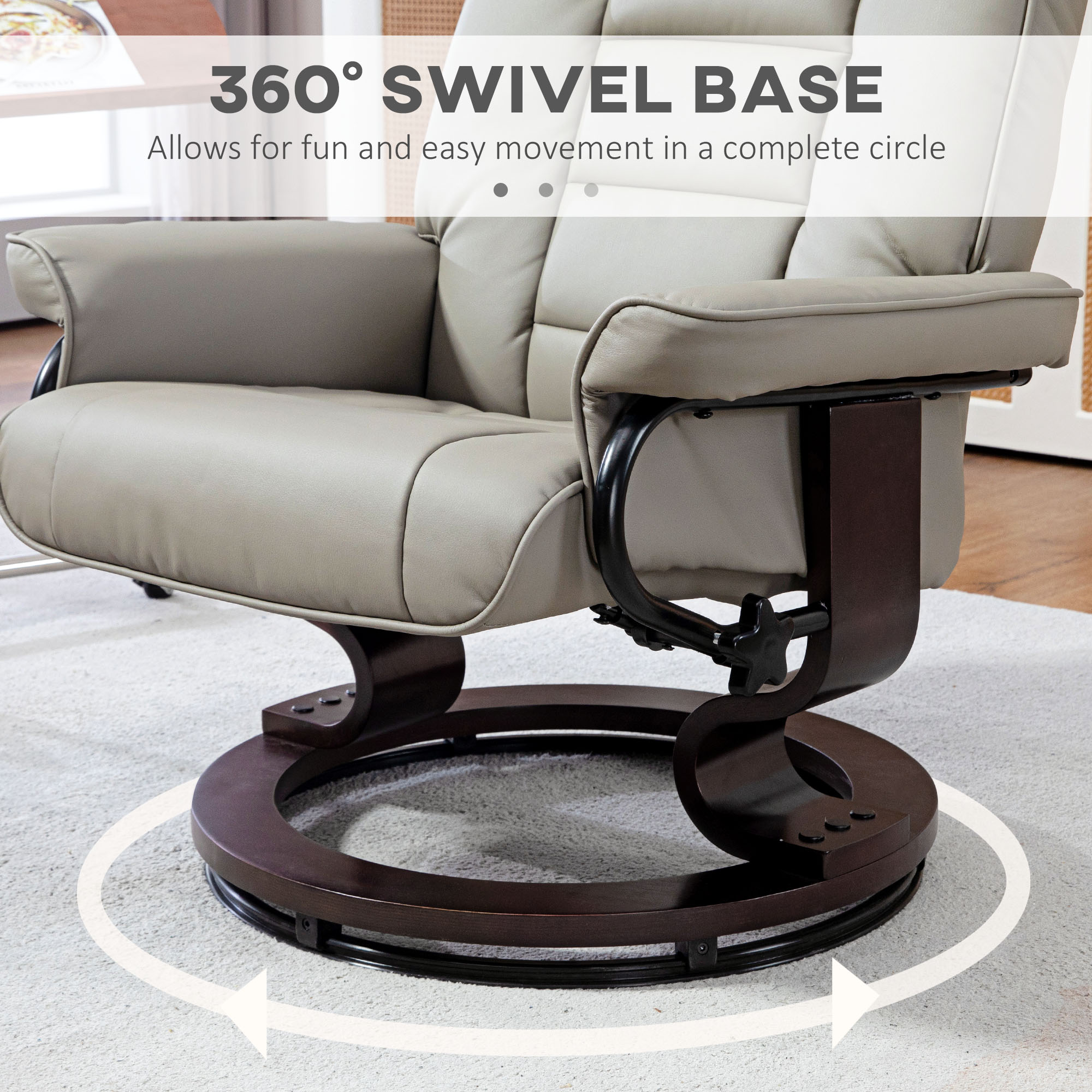 HOMCOM Swivel Recliner with Ottoman, Faux Leather Chair with Wood