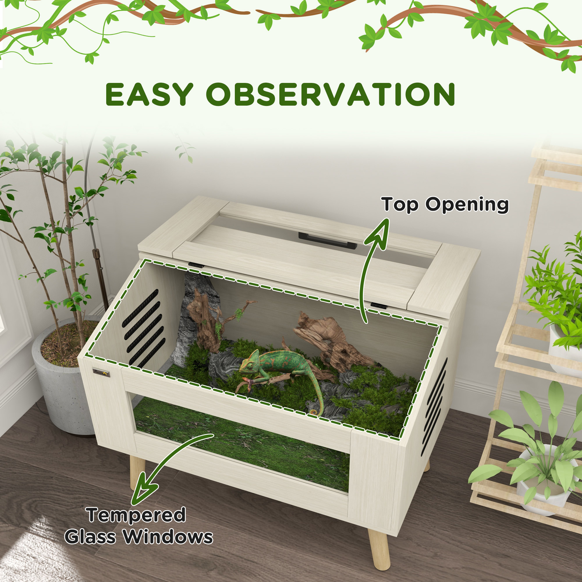PawHut 29 Gallon Reptile Tank Reptile Enclosure with Top Opening, Glass ...