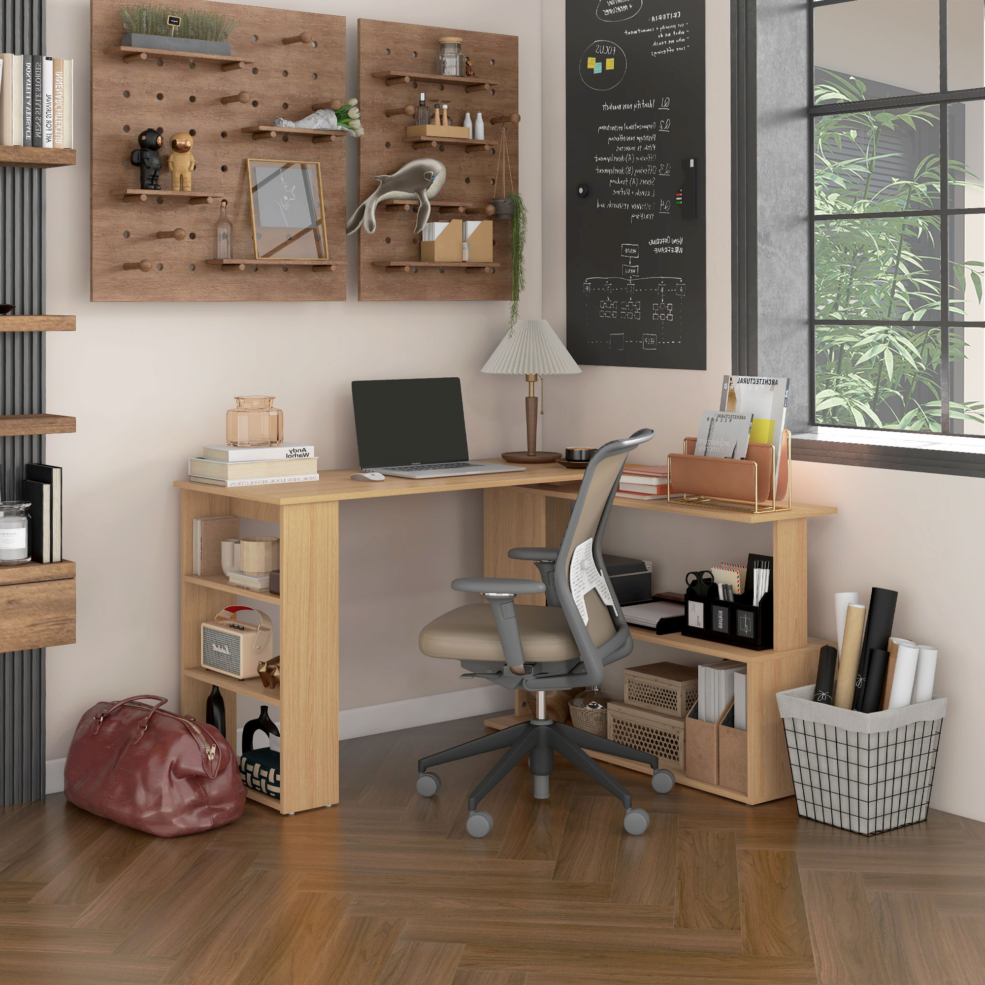 HOMCOM 360° Rotating Home Office Desk L Shaped Corner
