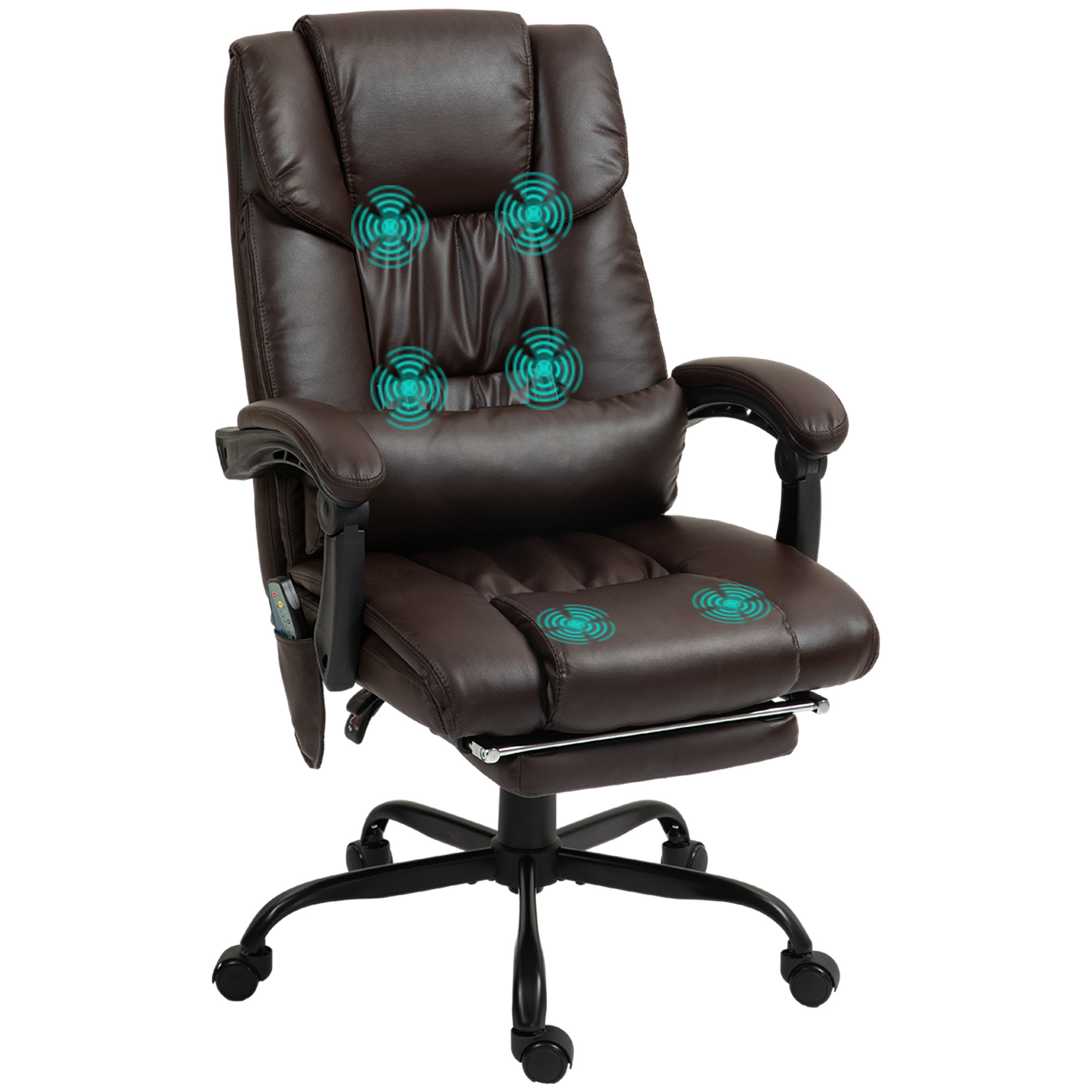 Vinsetto Massage Office Chair with 6 Vibrating Points, High Back Reclining Office Chair with Footrest and Remote, Brown