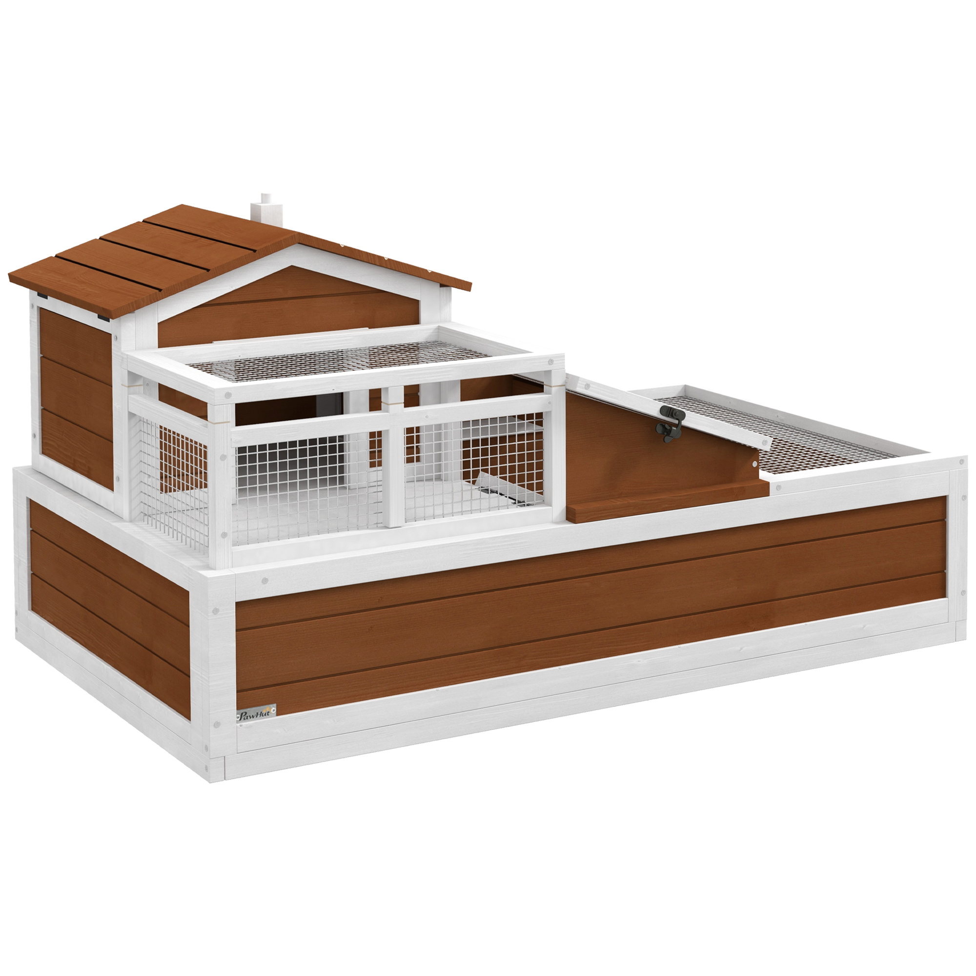 PawHut Tortoise House with Balcony, 3-Room Habitat, 2-Story, 44" x 25.5" x 25", Weather-Proof, Coffee | Aosom.com
