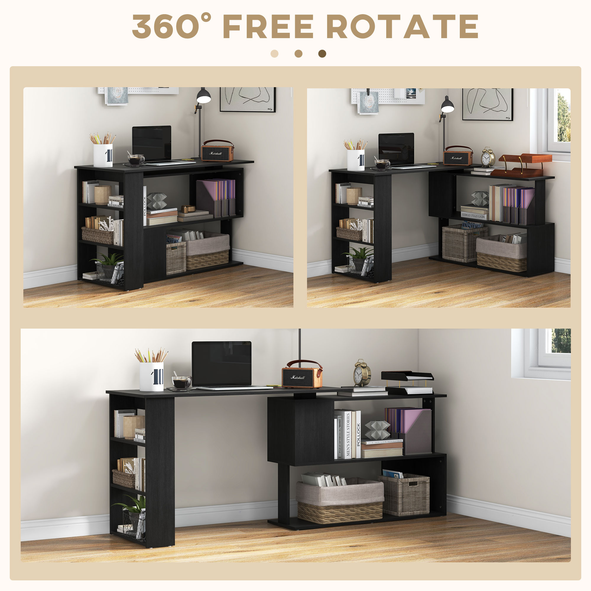 HOMCOM 360° Rotating Home Office Desk L Shaped Corner Computer